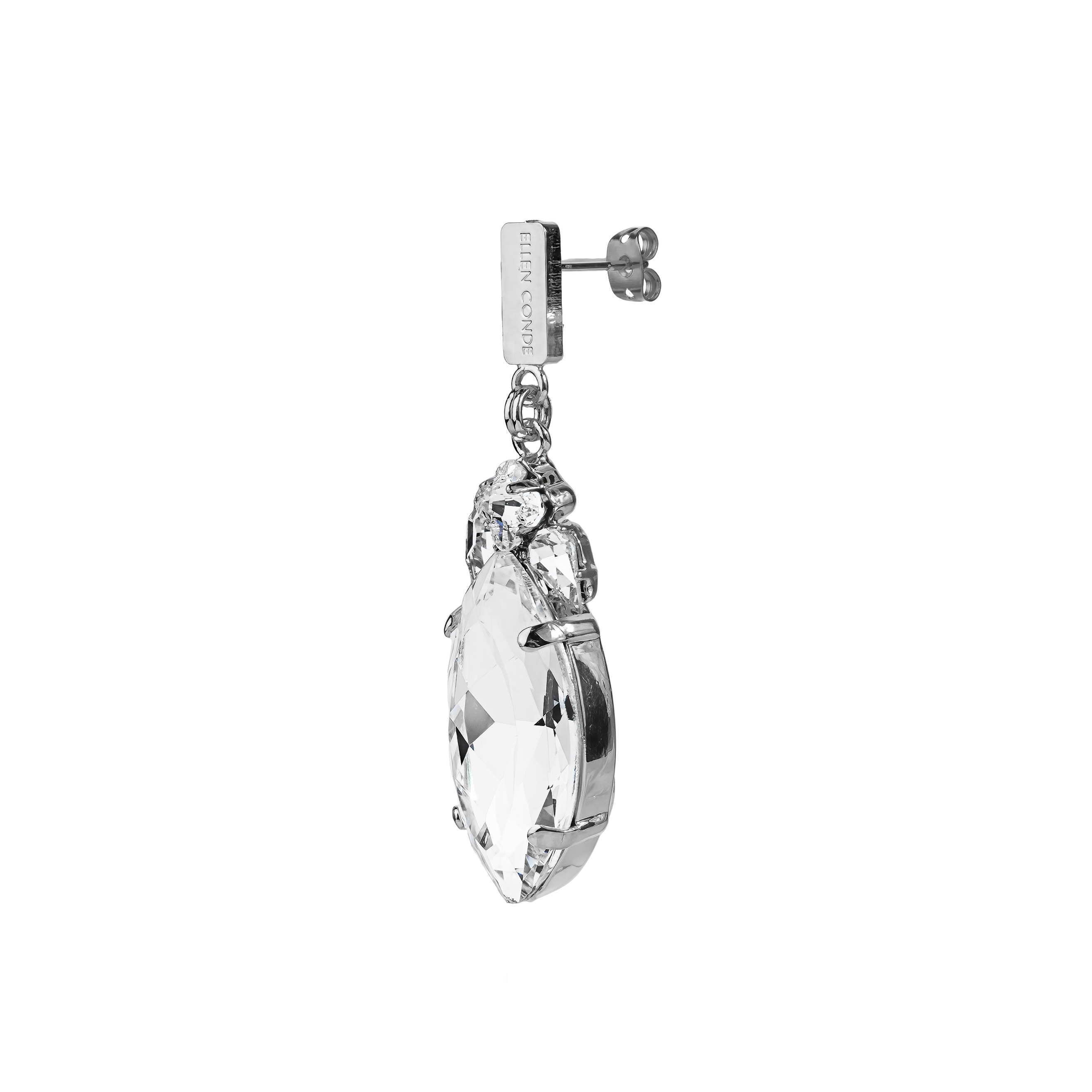 Серебристые серьги с крупным кристаллом