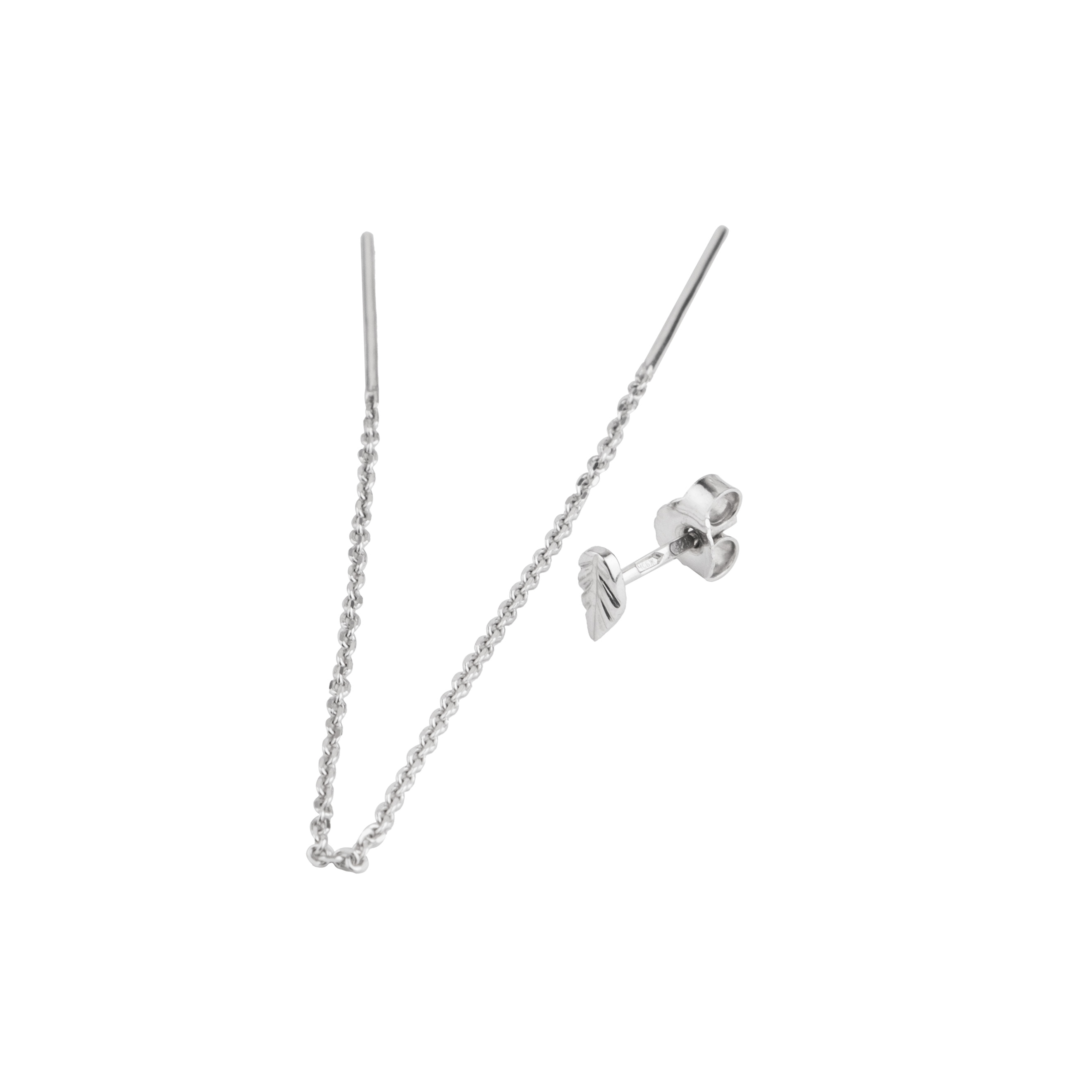 single pull-through earring and single stud earring «Listici» in silver