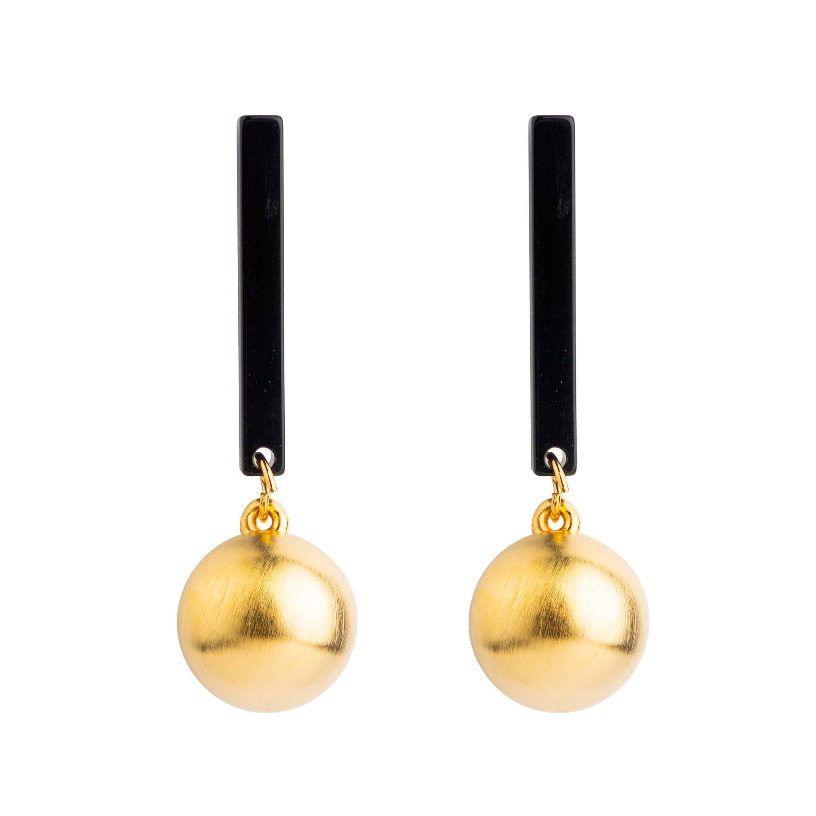 Black earrings with matte golden balls