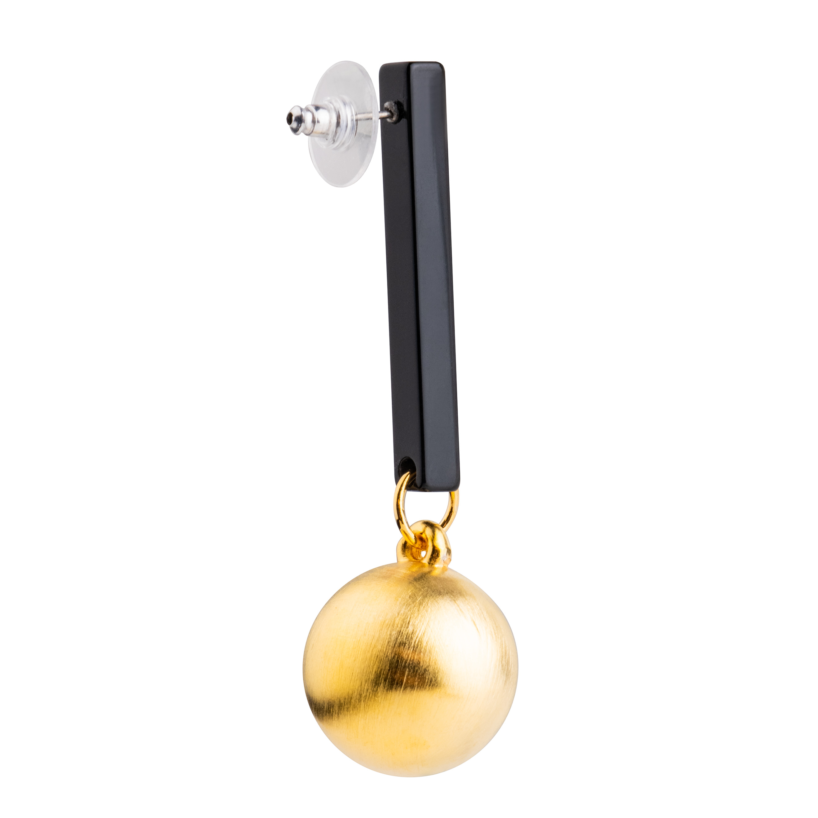 Black earrings with matte golden balls