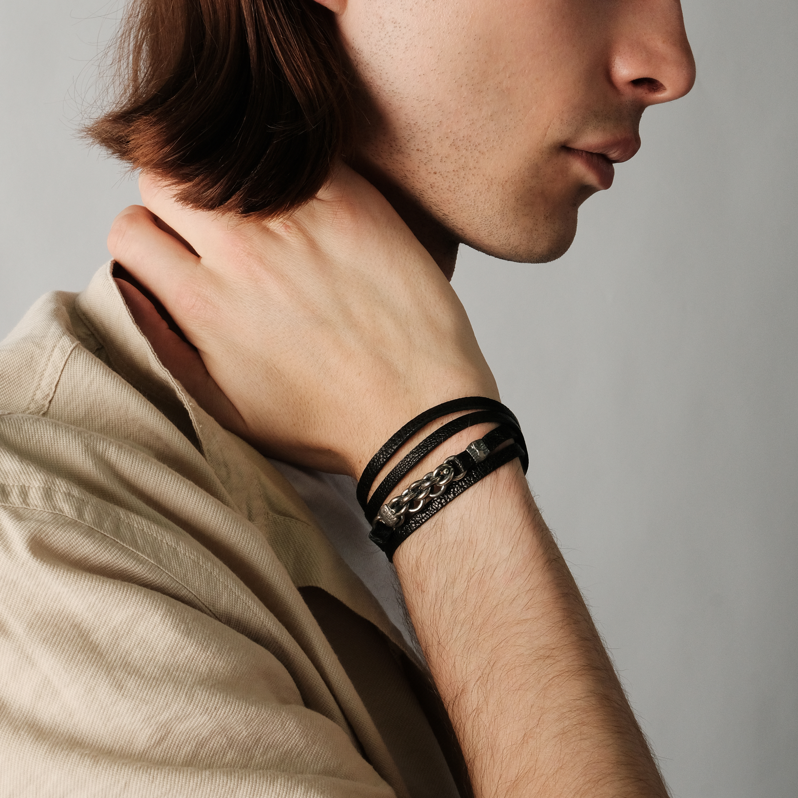 Leather bracelet with silver