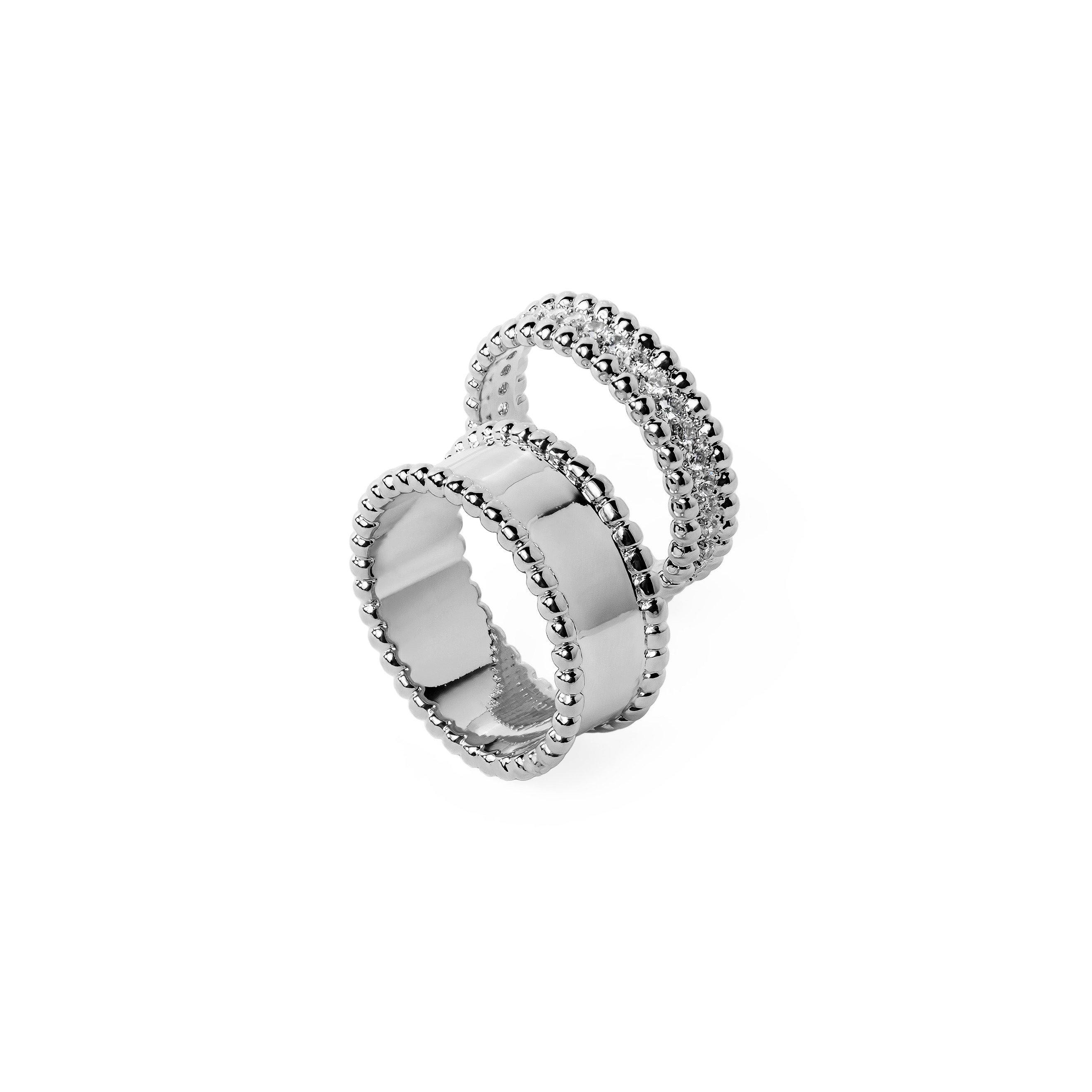 Set of silver rings with beads and crystals
