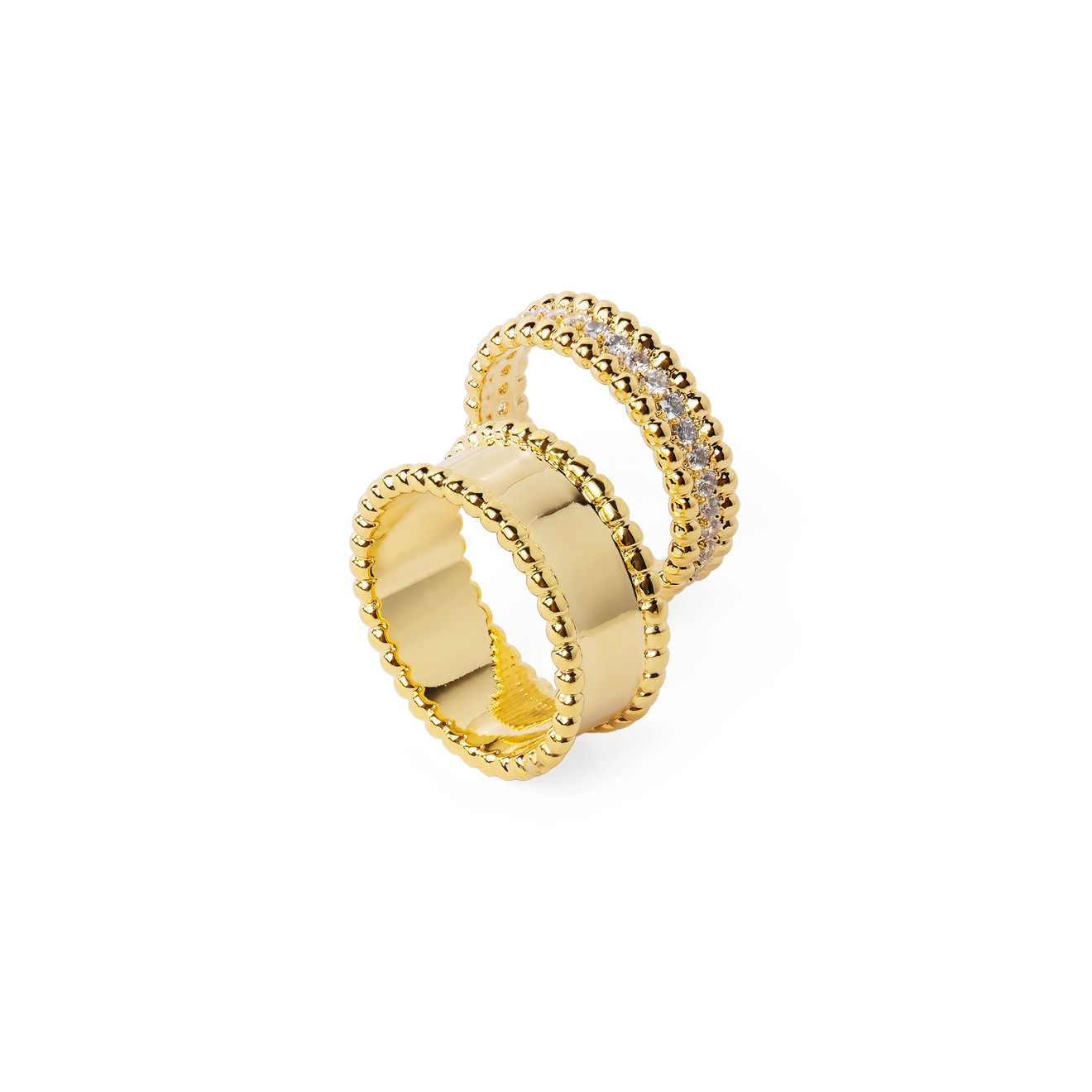 Herald Percy Сет золотистых колец с шариками и кристаллами gem kingdom сет из трех золотистых колец