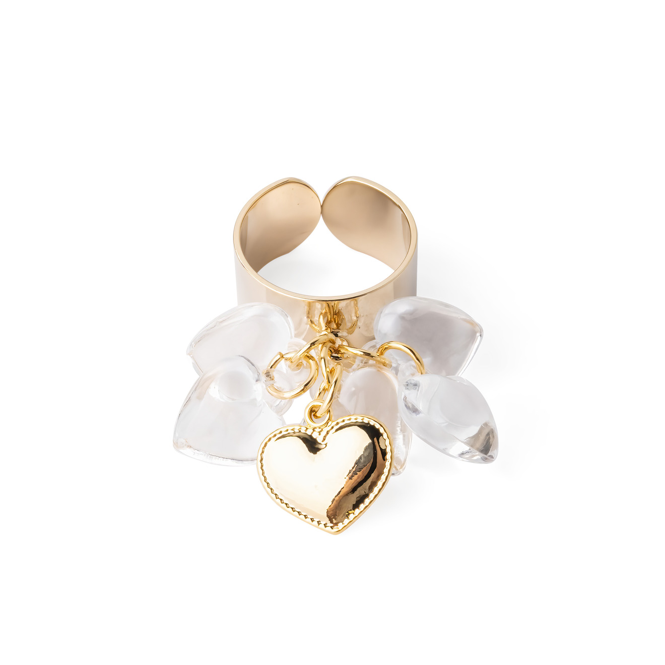 Aqua Золотистое кольцо с подвесками-сердечками