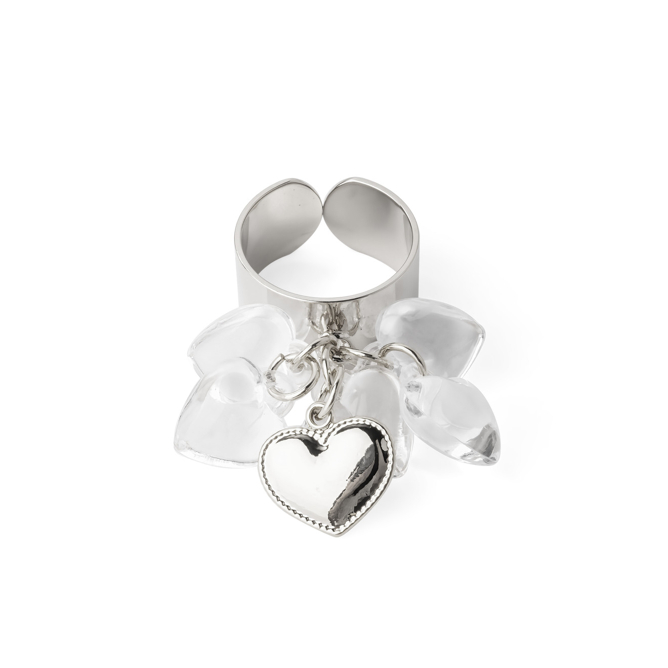 Aqua Серебристое кольцо с подвесками-сердечками aqua серебристое кольцо с пересечениями