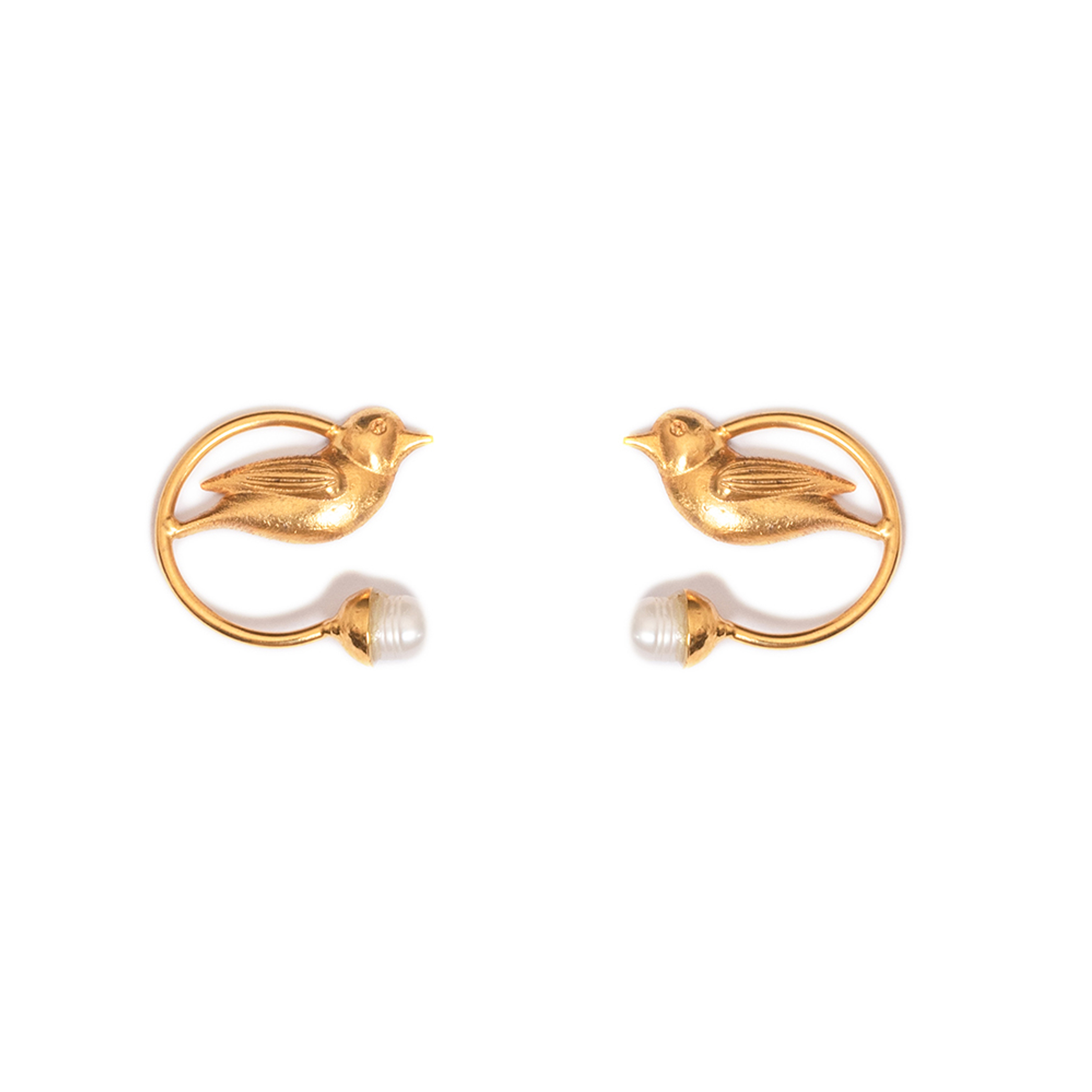 Gold-plated semicircular Bird Earrings with pearl inserts
