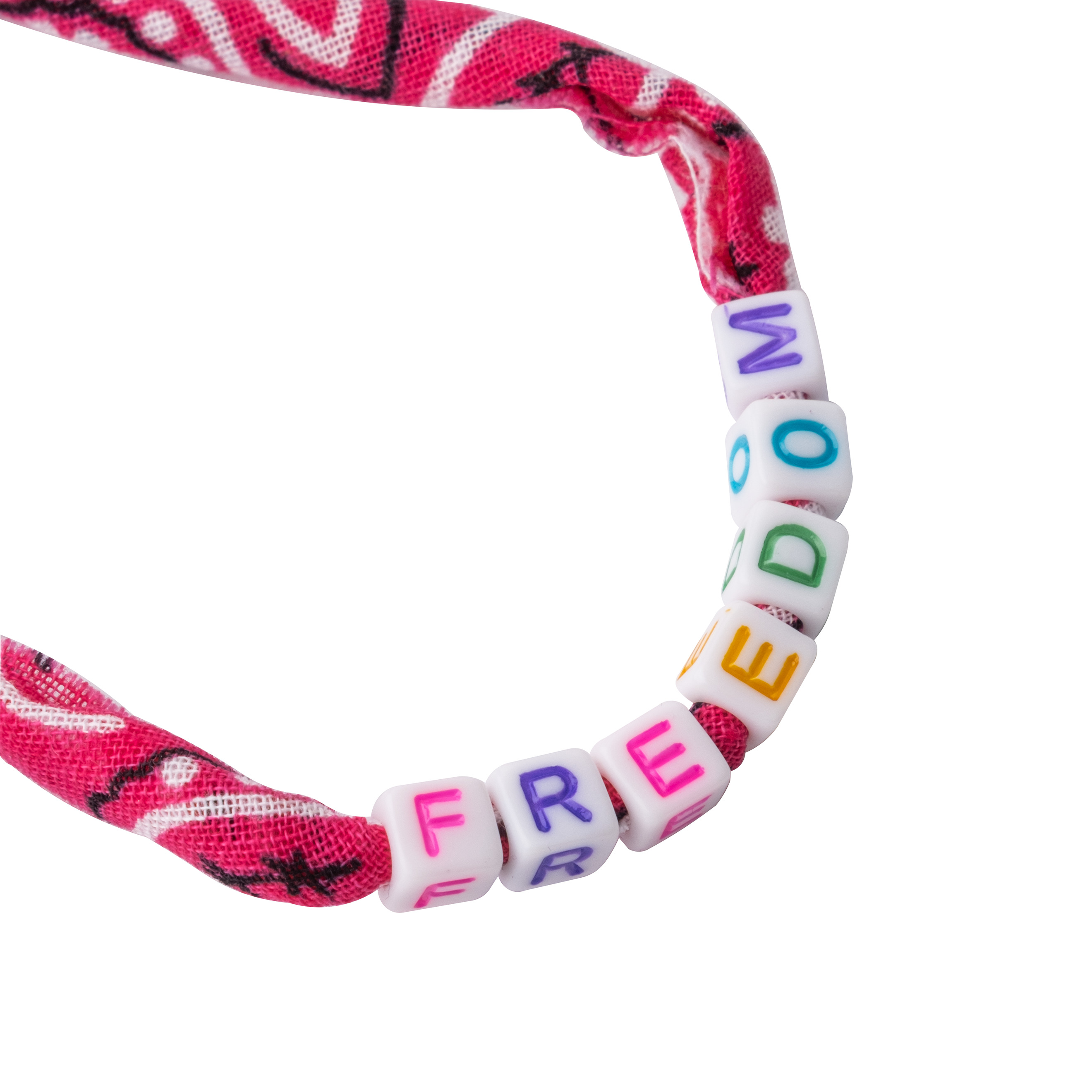 Браслет цвета фуксия из текстиля с пластиковыми вставками с буквами BANDANA FREEDOM