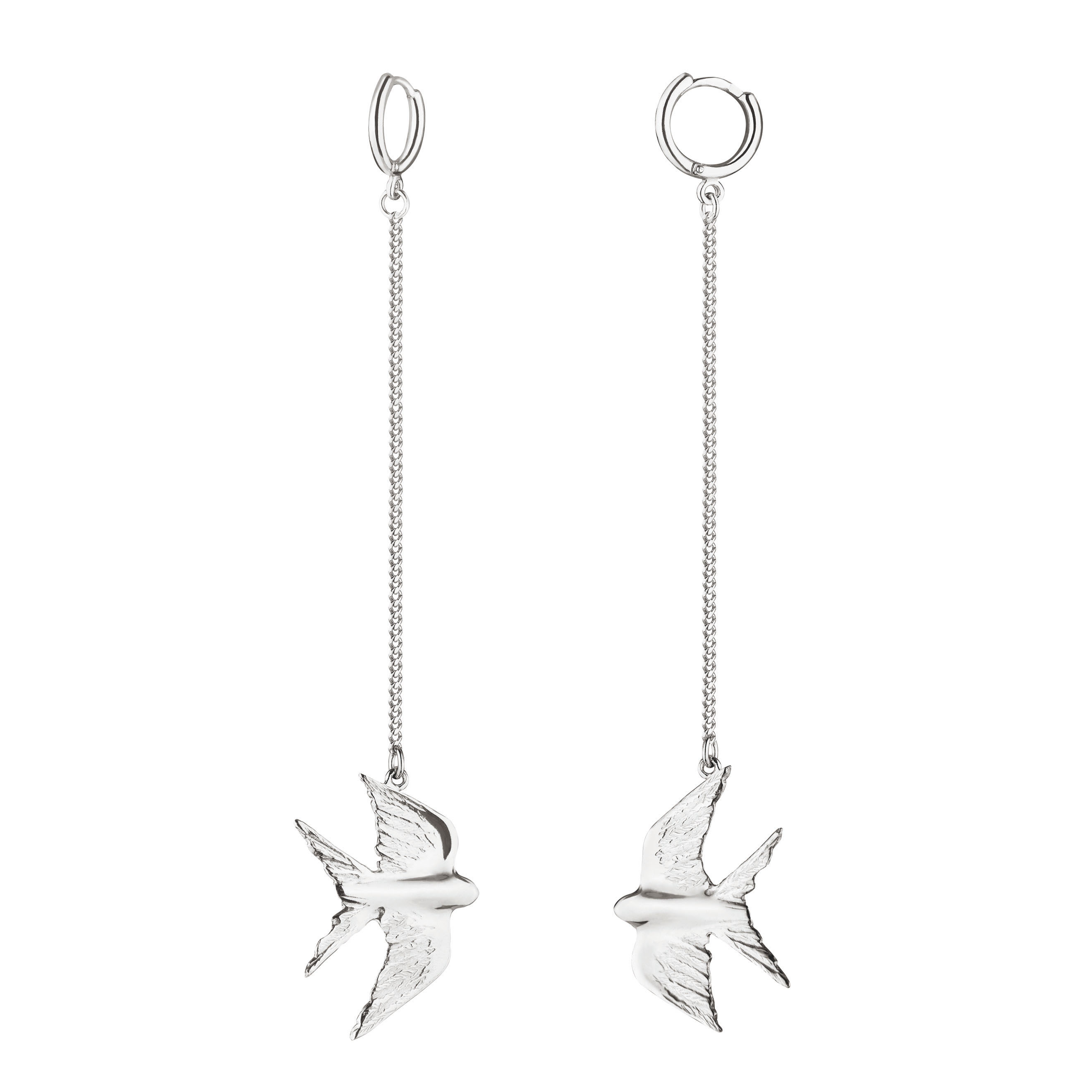 Earrings on chains with small swallows