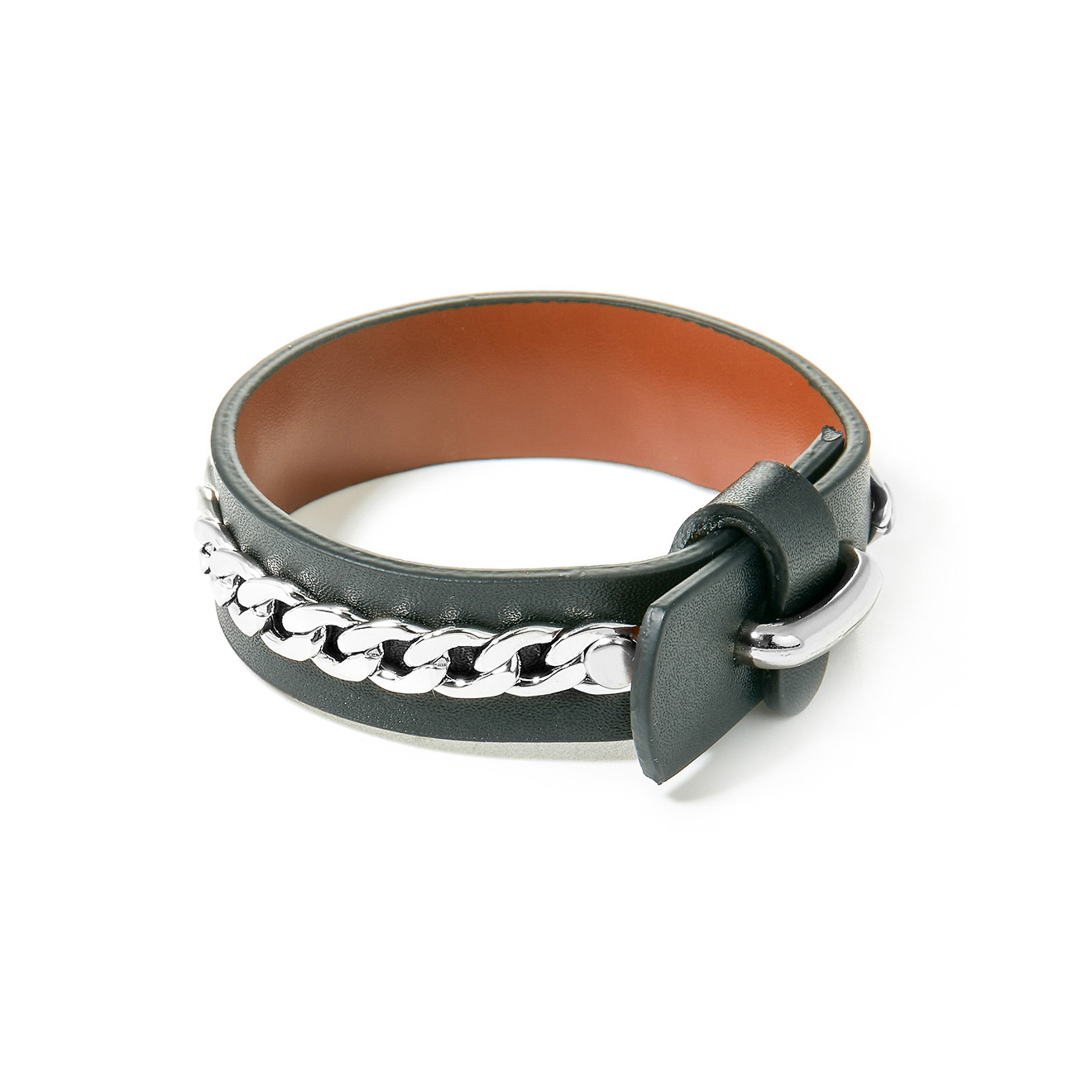 Tannum Черный браслет с серебристой цепью tannum белый кожаный браслет с крупной серебристой пряжкой