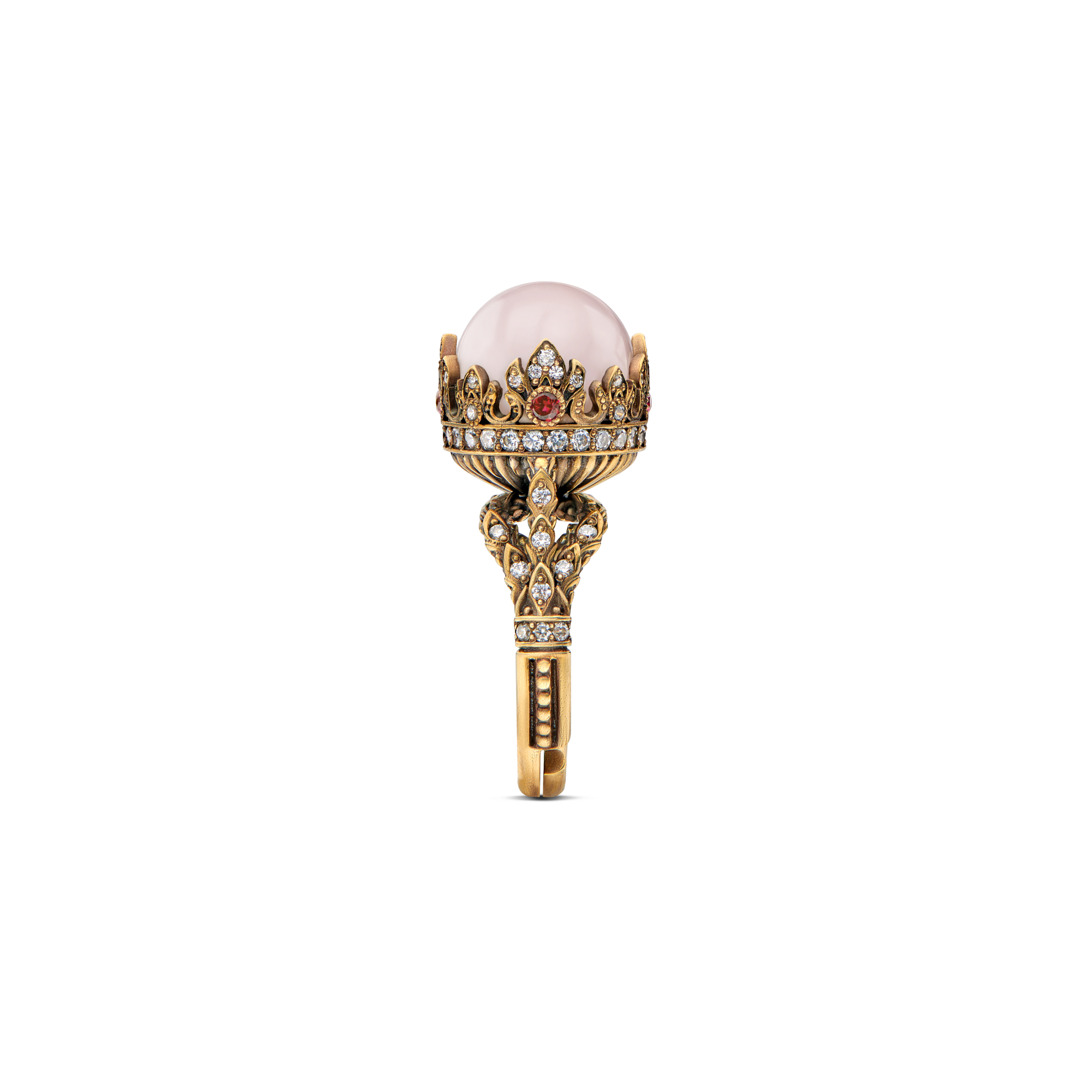 Золотистое кольцо CORONA с розовым кварцем
