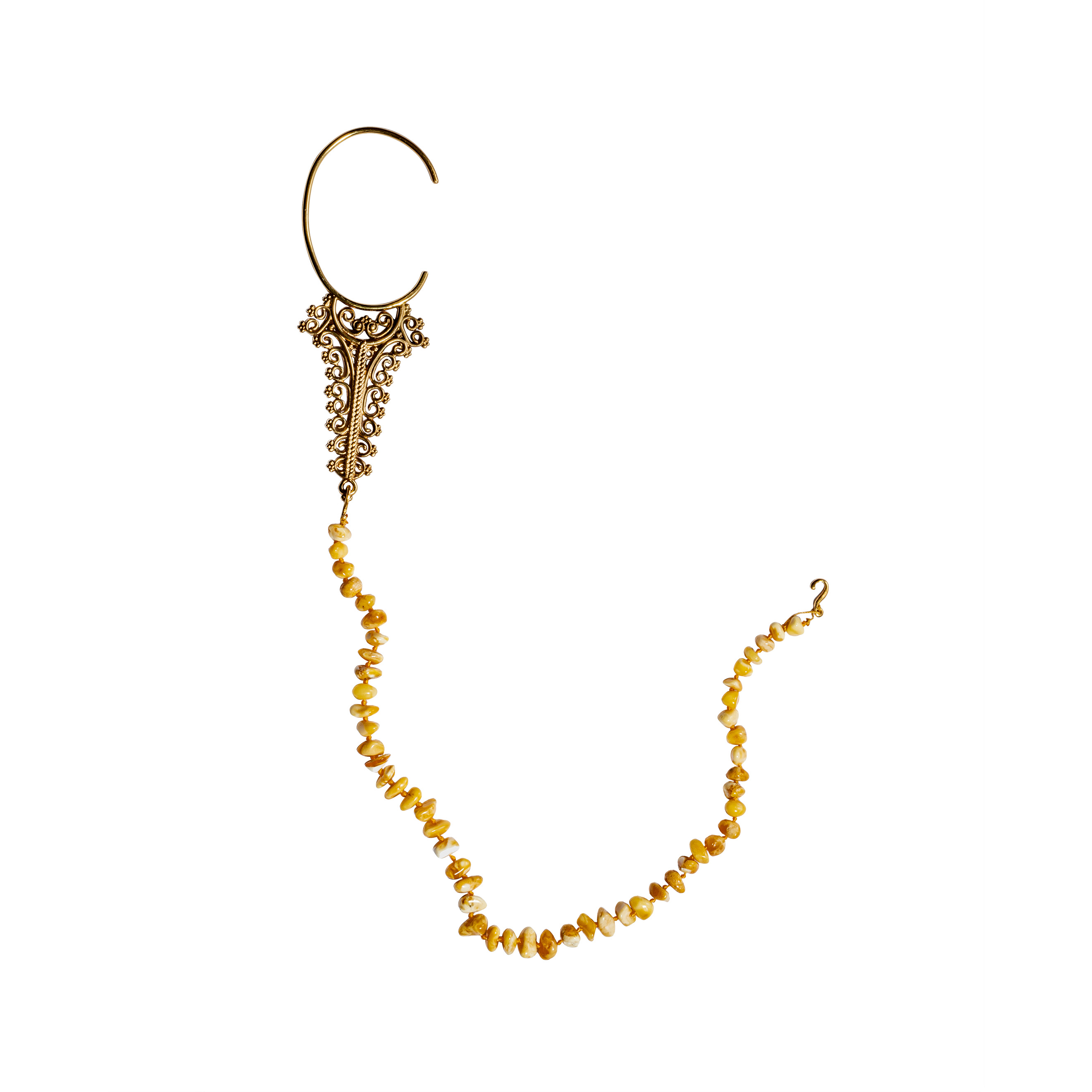 Bronze earrings with amber thread