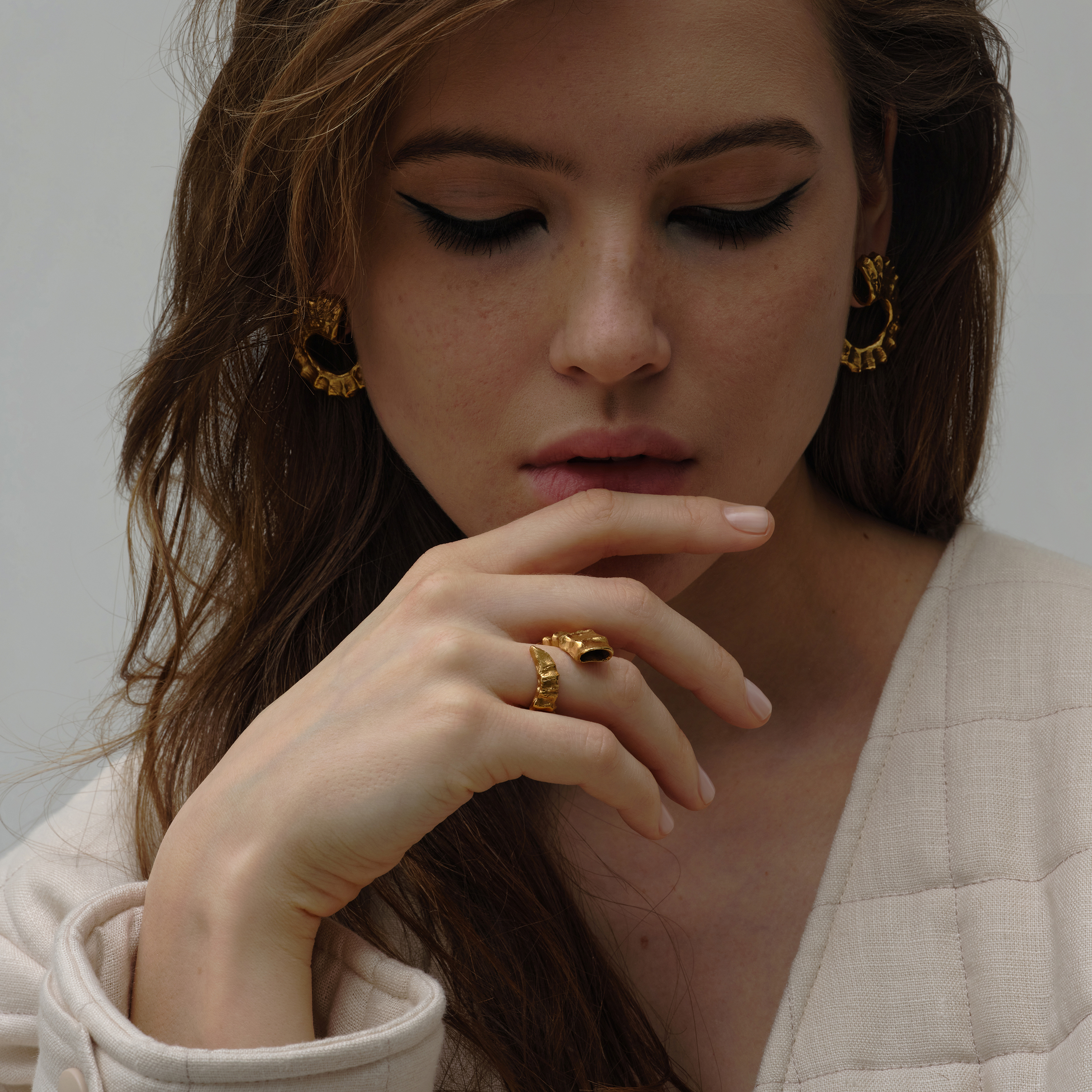 Ring made of bronze with gilding in the form of a horn