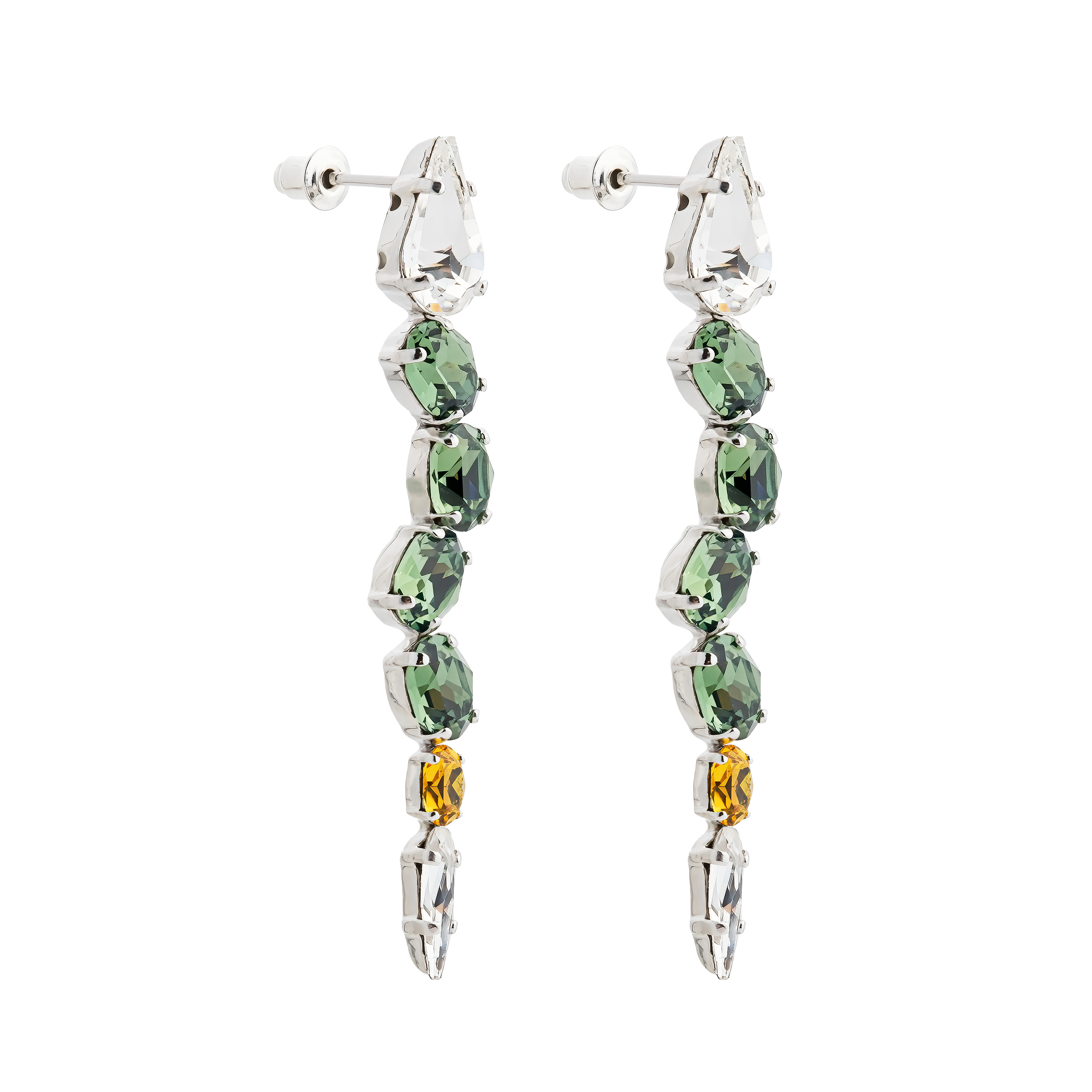 Серебристые серьги змеи с кристаллами Swarovski Erinite Snake