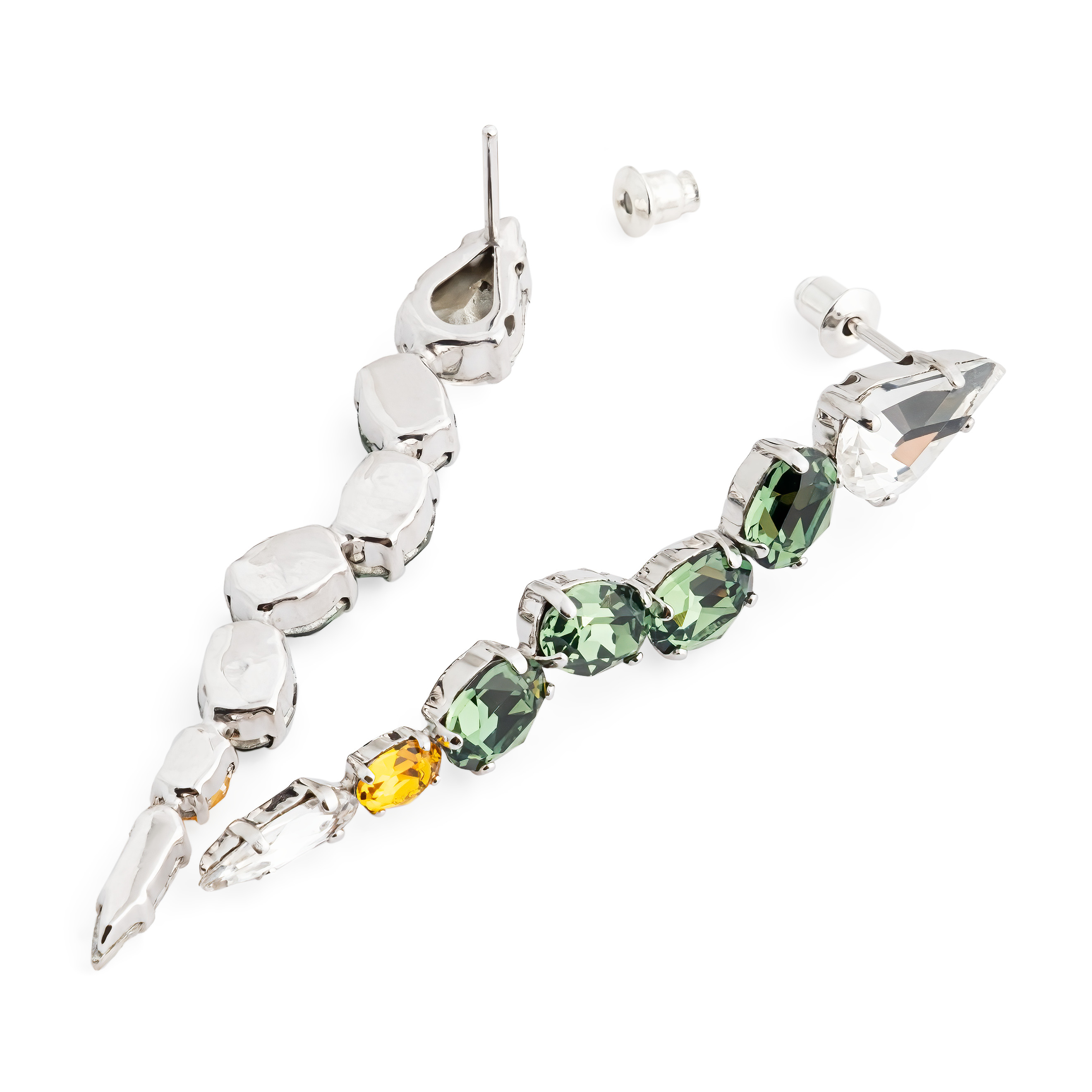 Серебристые серьги змеи с кристаллами Swarovski Erinite Snake