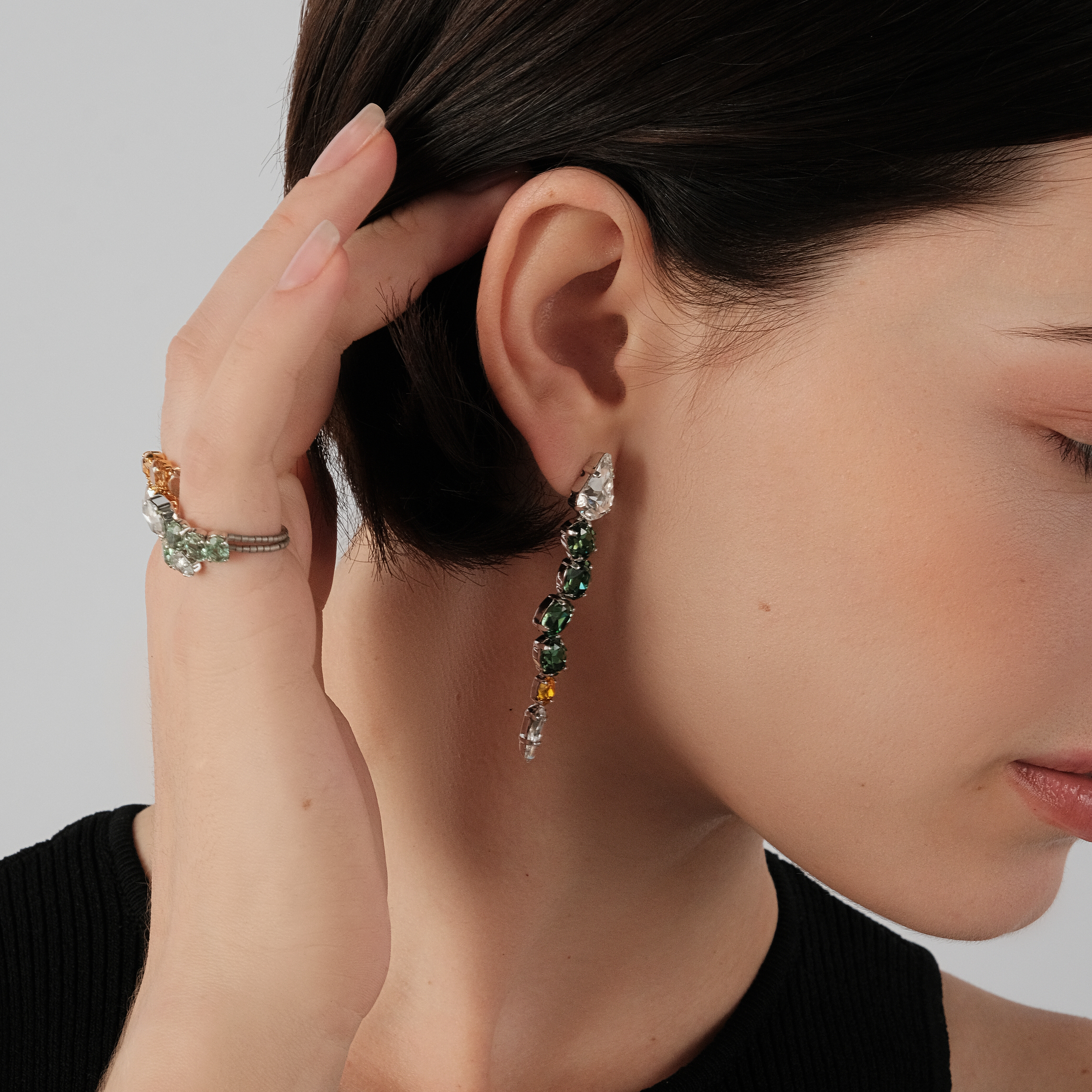 Серебристые серьги змеи с кристаллами Swarovski Erinite Snake