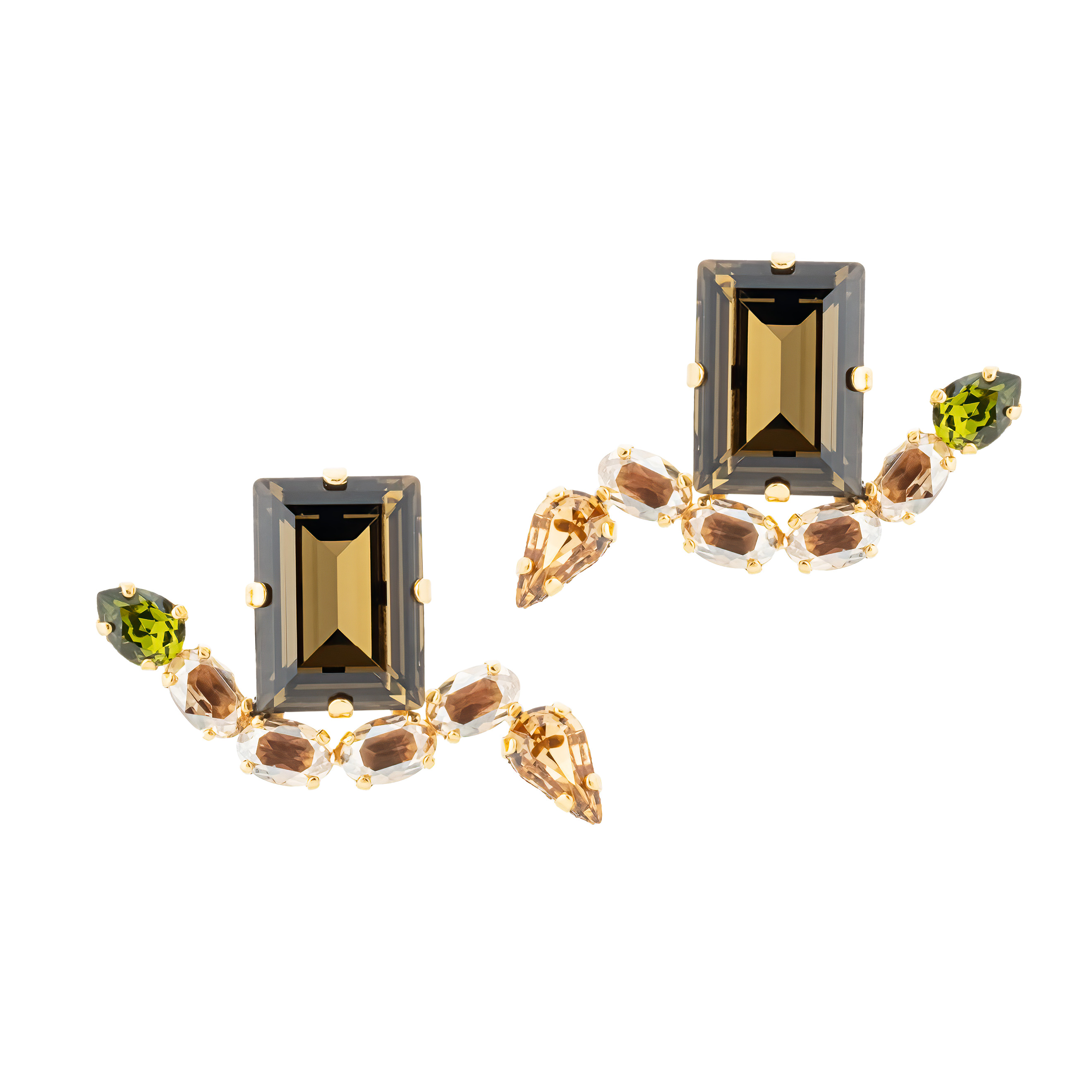 Позолоченные серьги с кристаллами Swarovski Smoky Quartz Snake