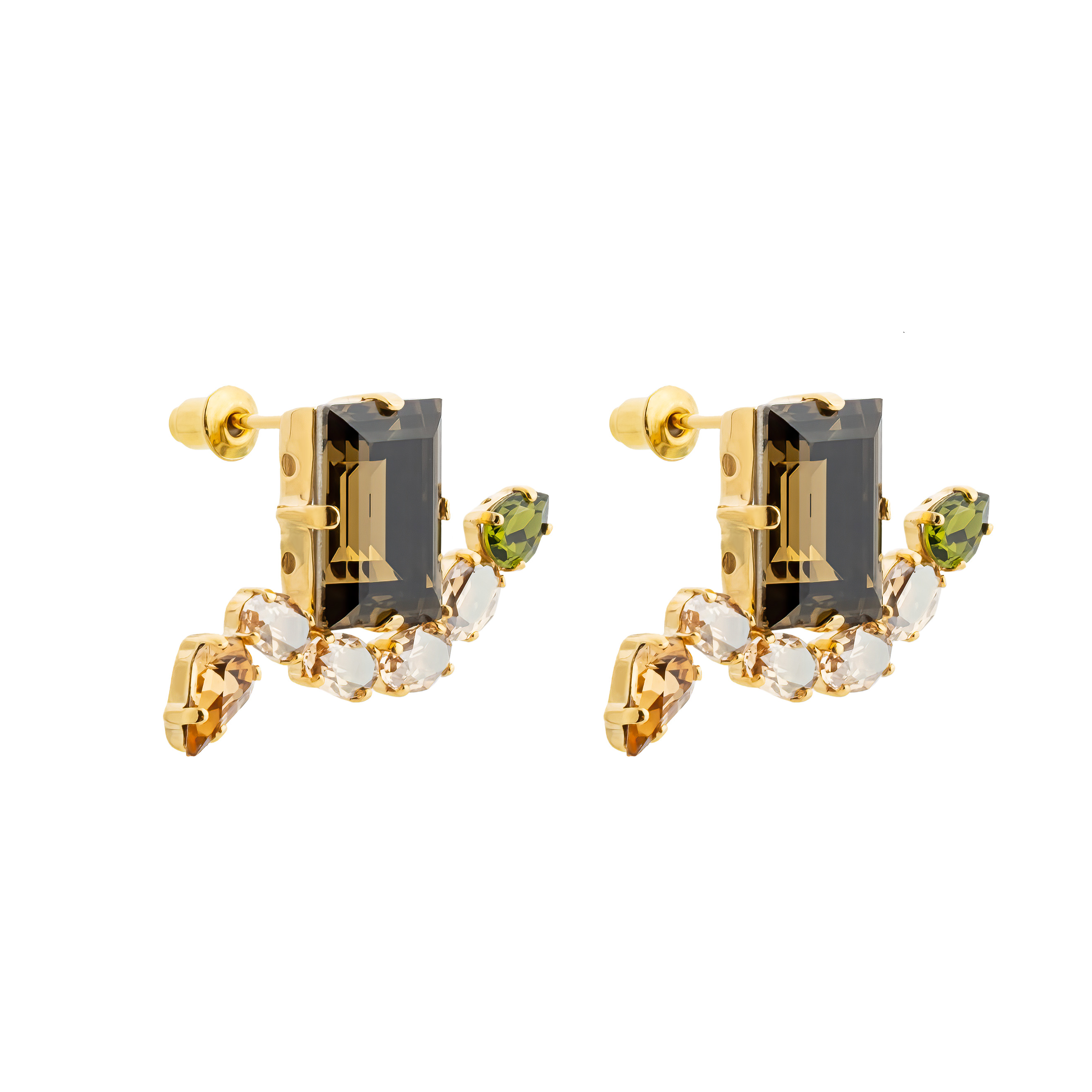 Позолоченные серьги с кристаллами Swarovski Smoky Quartz Snake