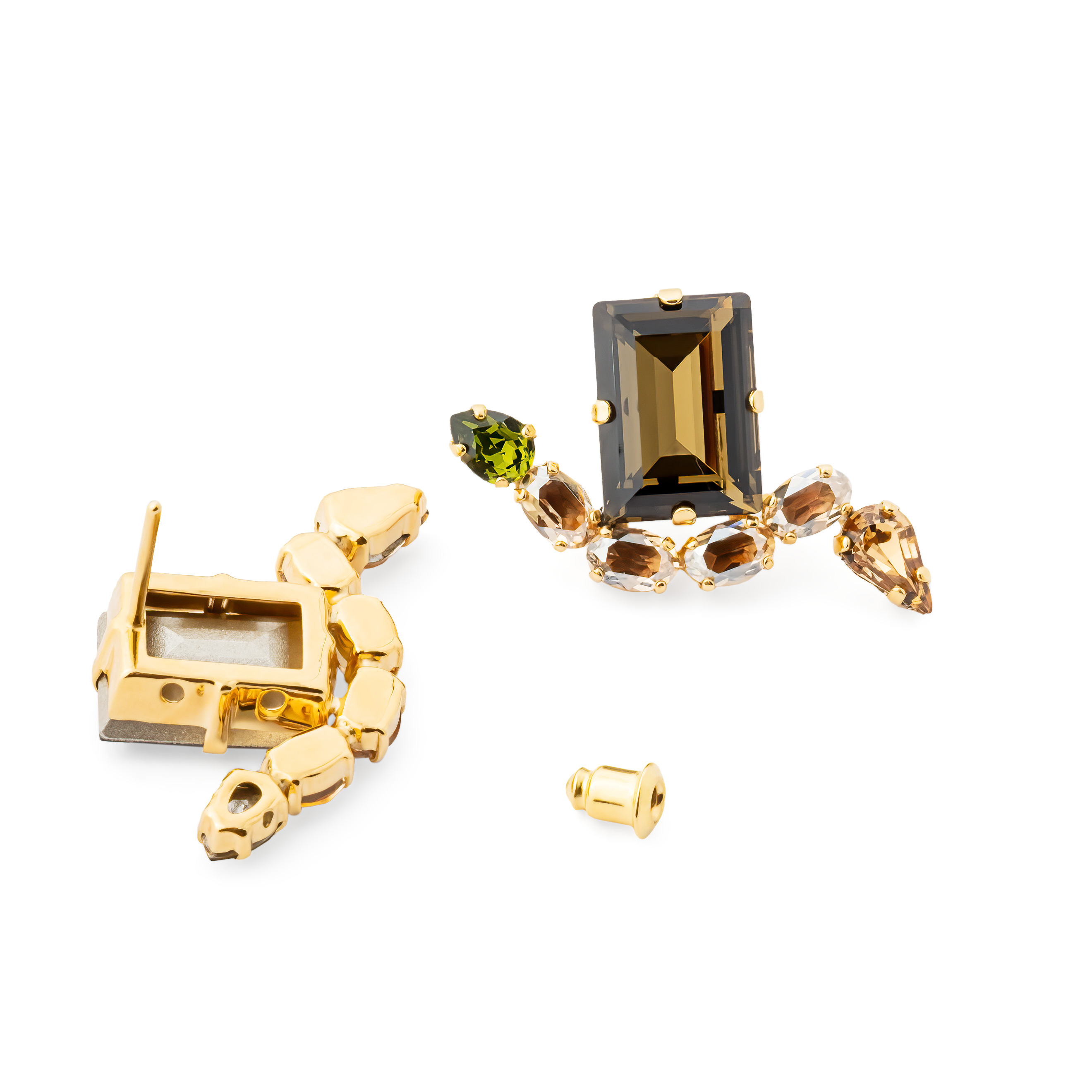 Позолоченные серьги с кристаллами Swarovski Smoky Quartz Snake