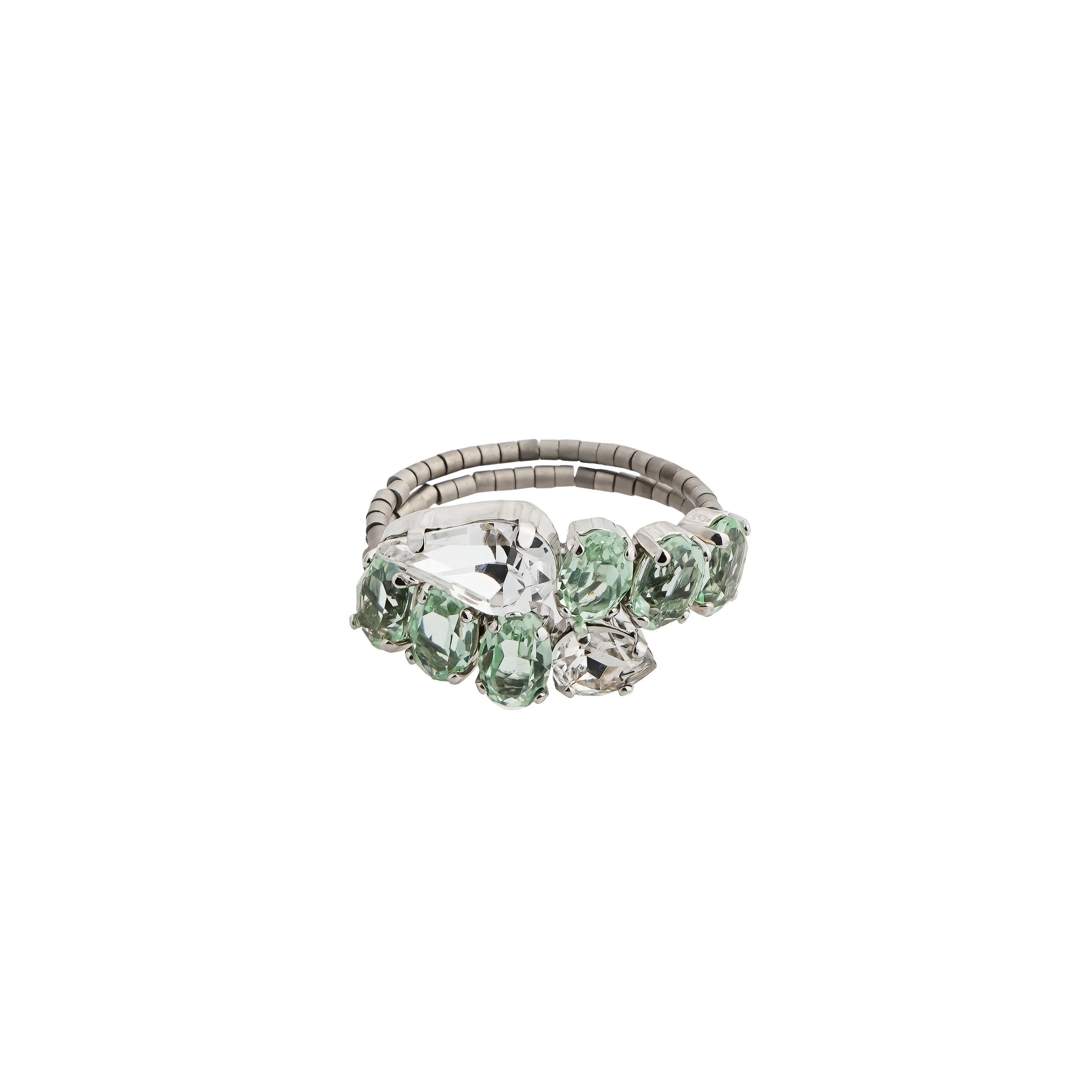Серебристое кольцо с кристаллами Chrysolite Snake