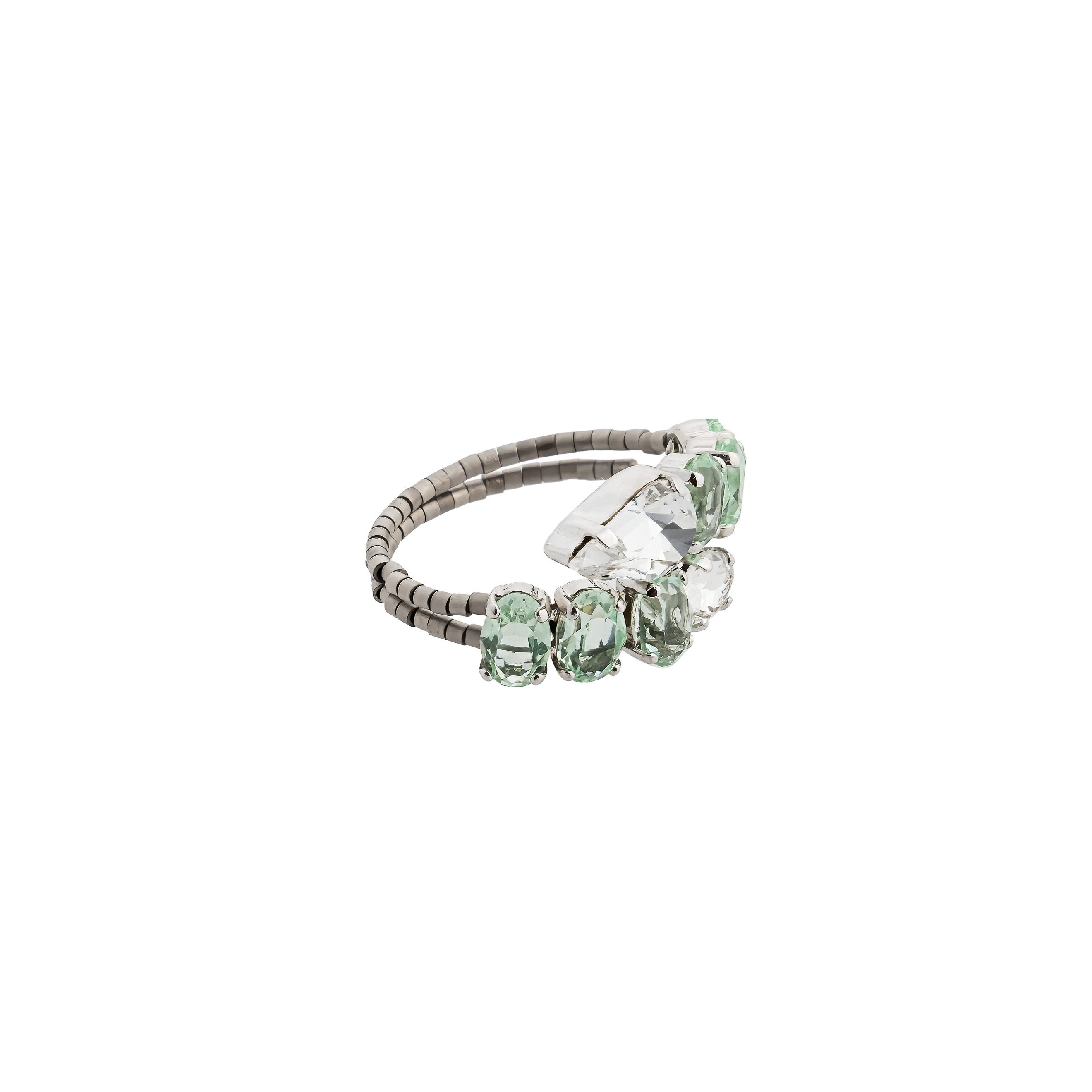 Серебристое кольцо с кристаллами Chrysolite Snake