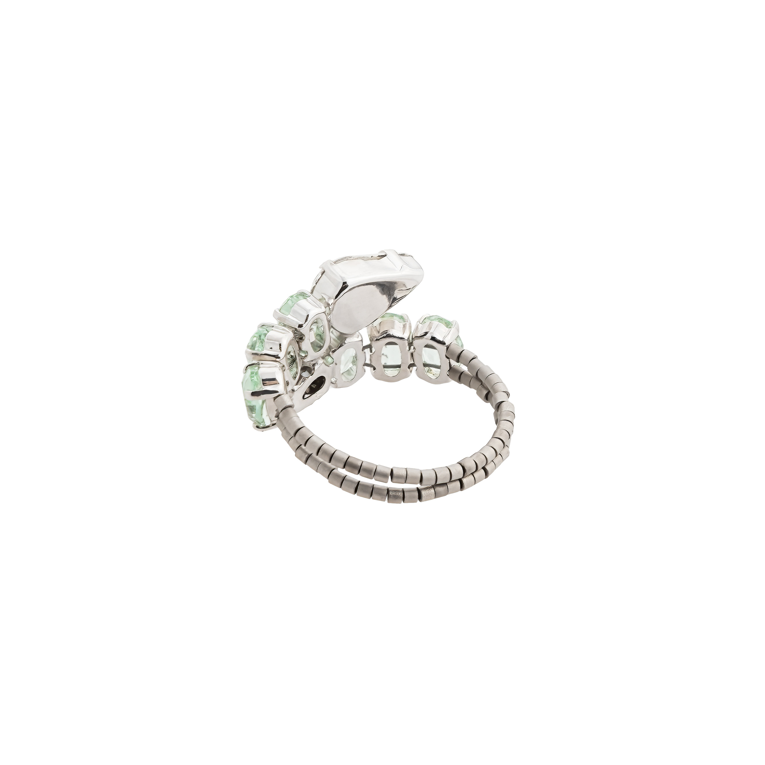 Серебристое кольцо с кристаллами Chrysolite Snake