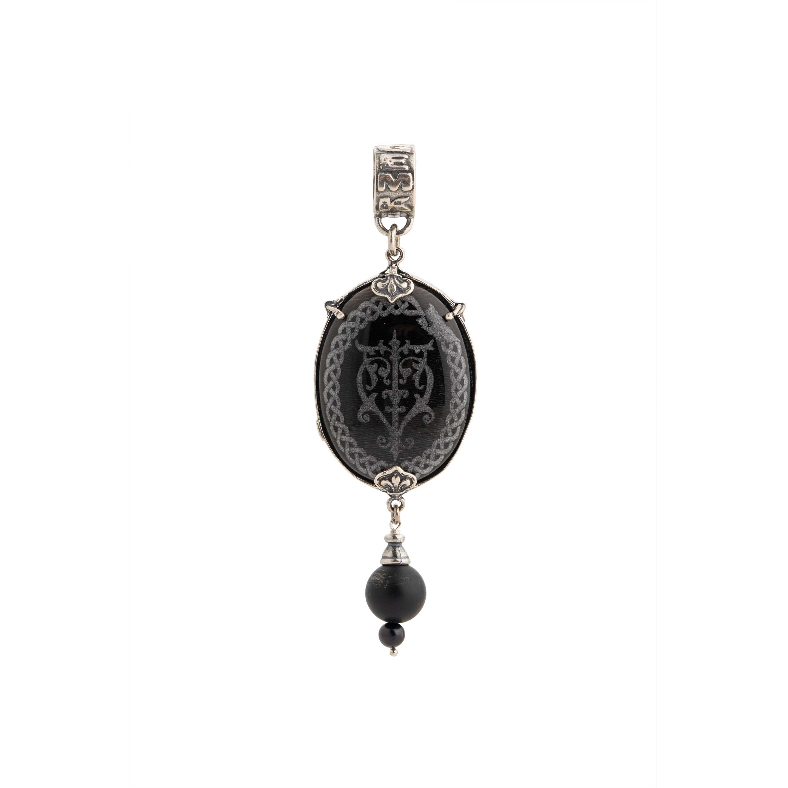 Silver pendant with onyx, tiger's eye and river pearls