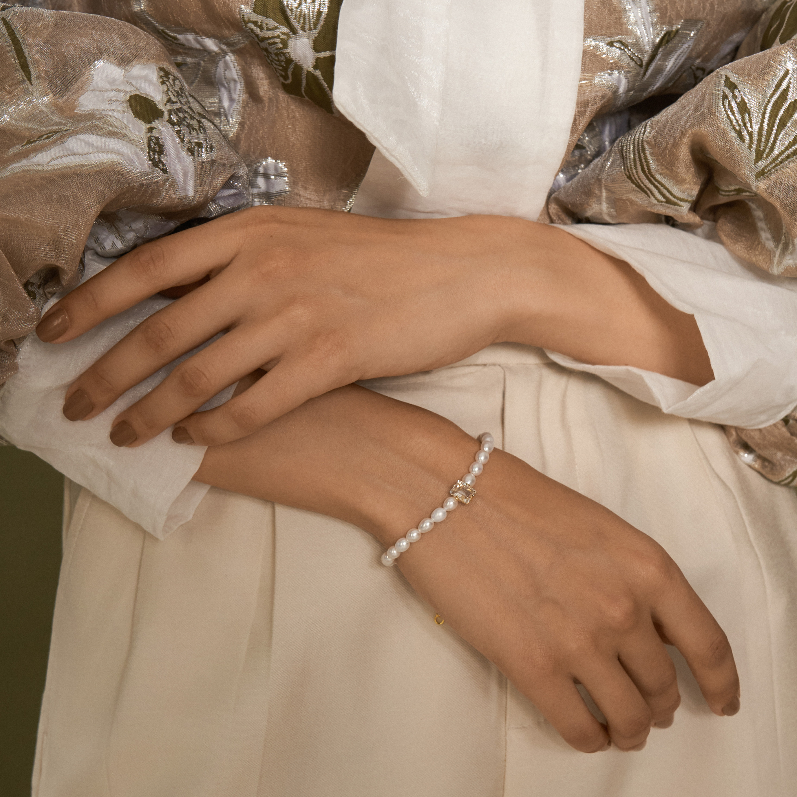 Позолоченный браслет с жемчугом и кристаллом Swarovski Goldie