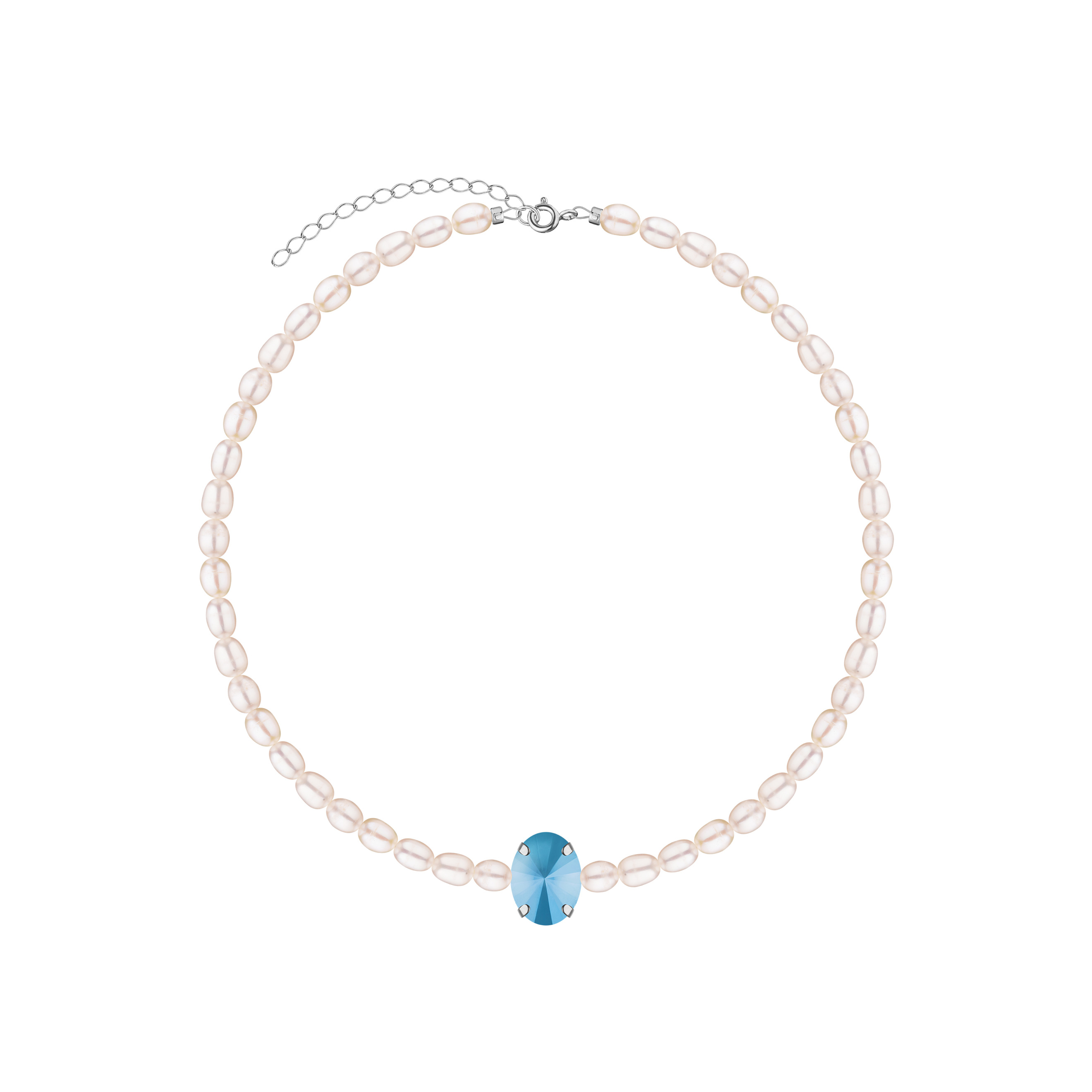 Серебристый чокер с жемчугом и кристаллом Swarovski Blue Lagoon
