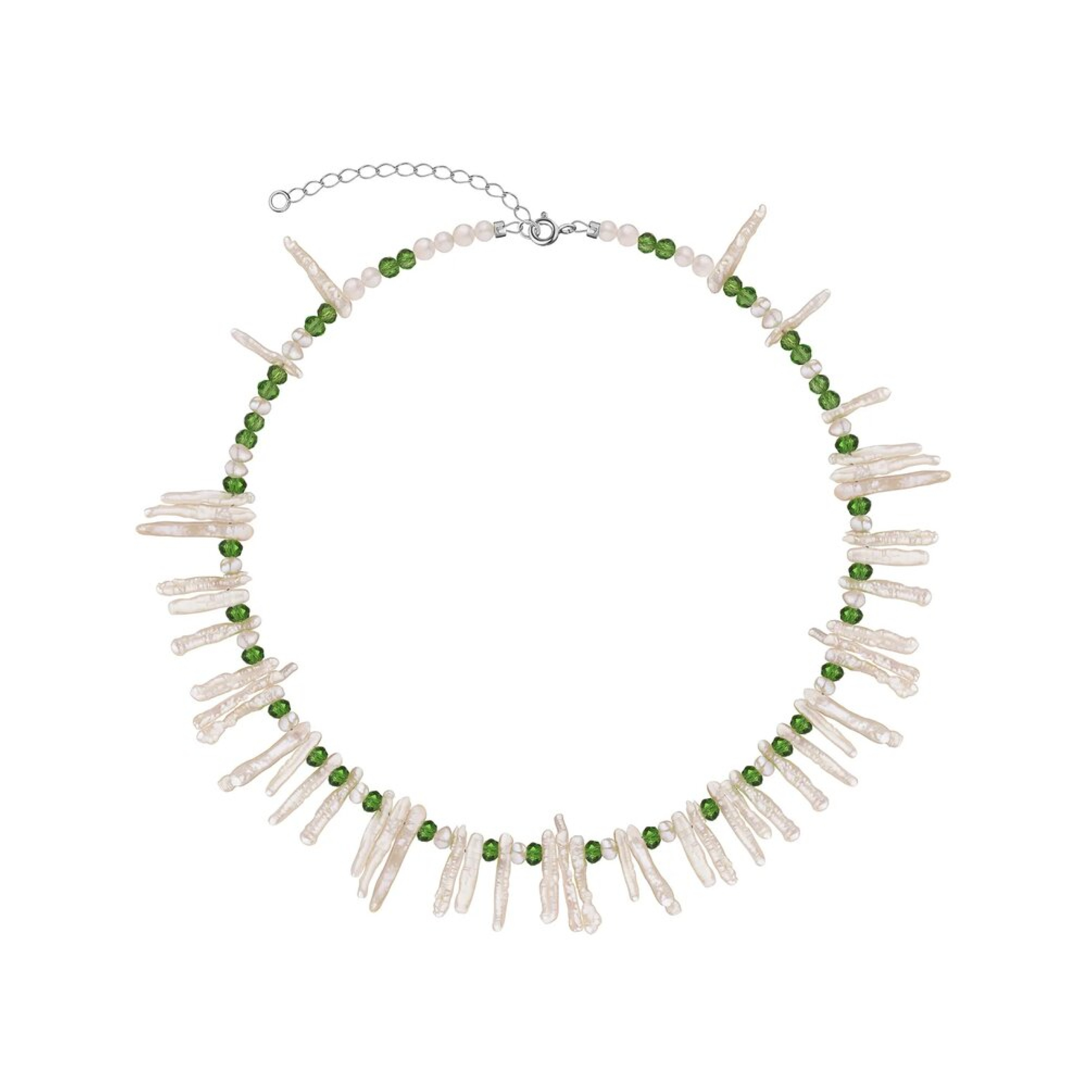 Choker with glass elements and Greeny pearls