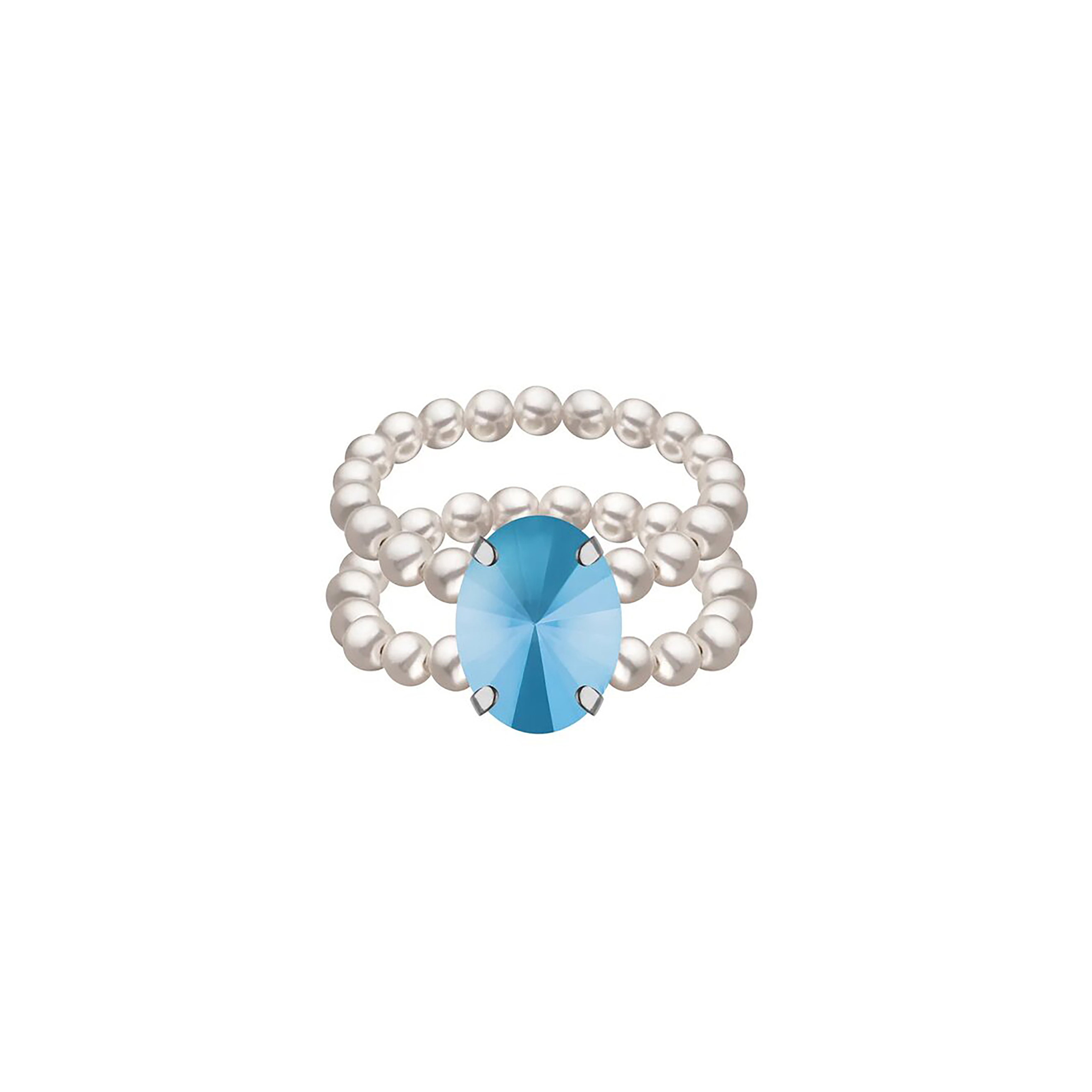 Серебристое кольцо с хрустальным жемчугом и кристаллом Swarovski Blue Lagoon