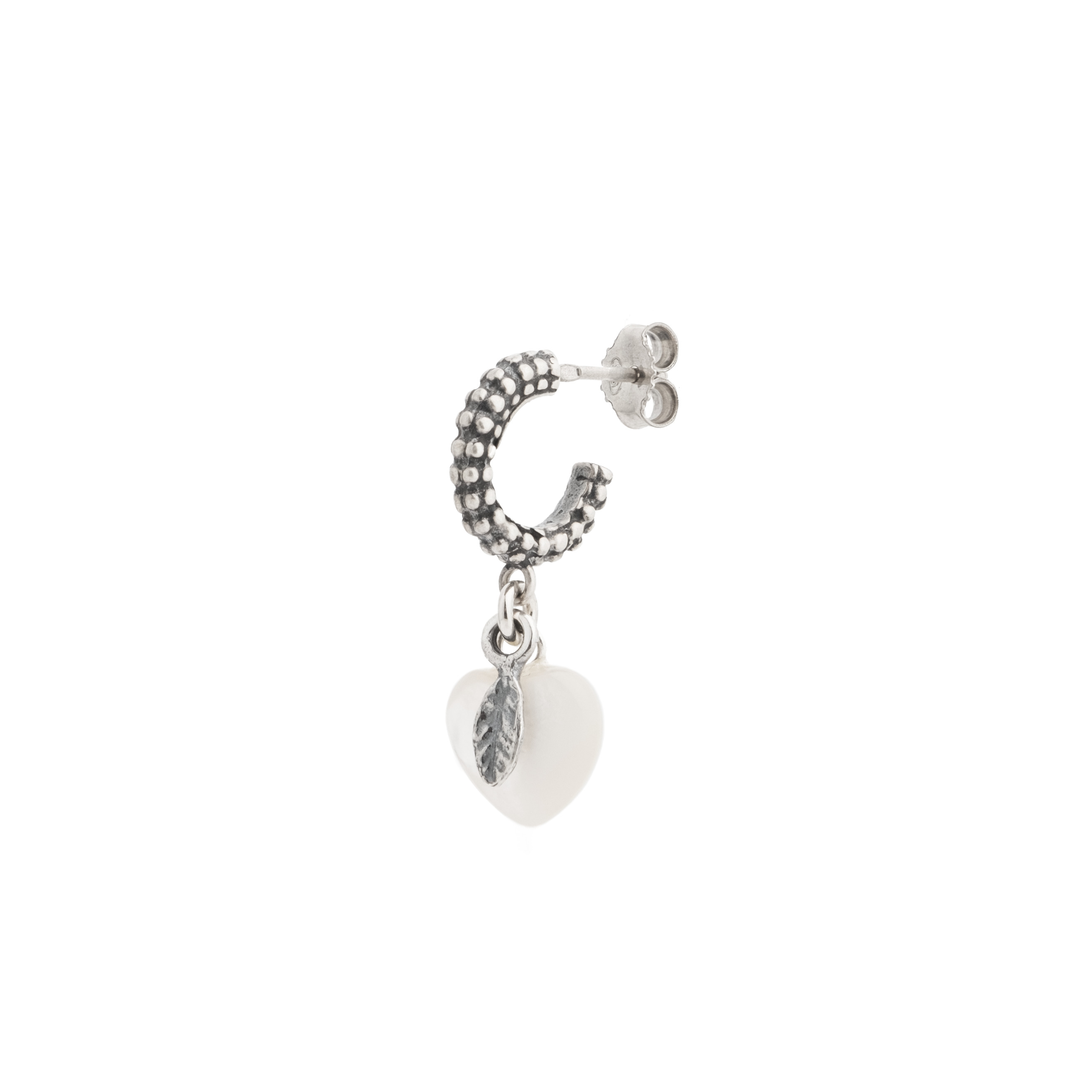 Silver heart earrings with mother-of-pearl insert