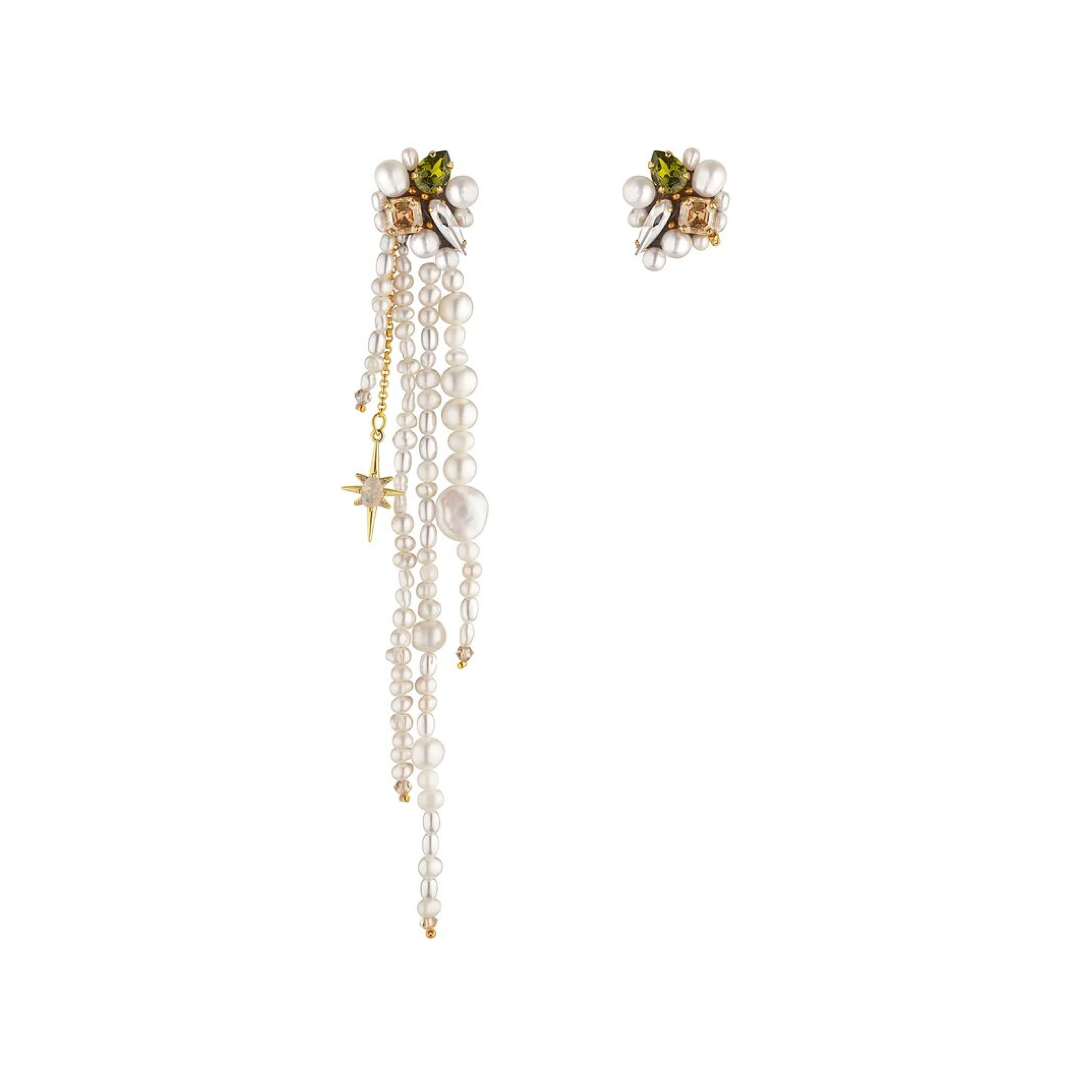 Асимметричные вышитые серьги с жемчугом и кристаллами Swarovski