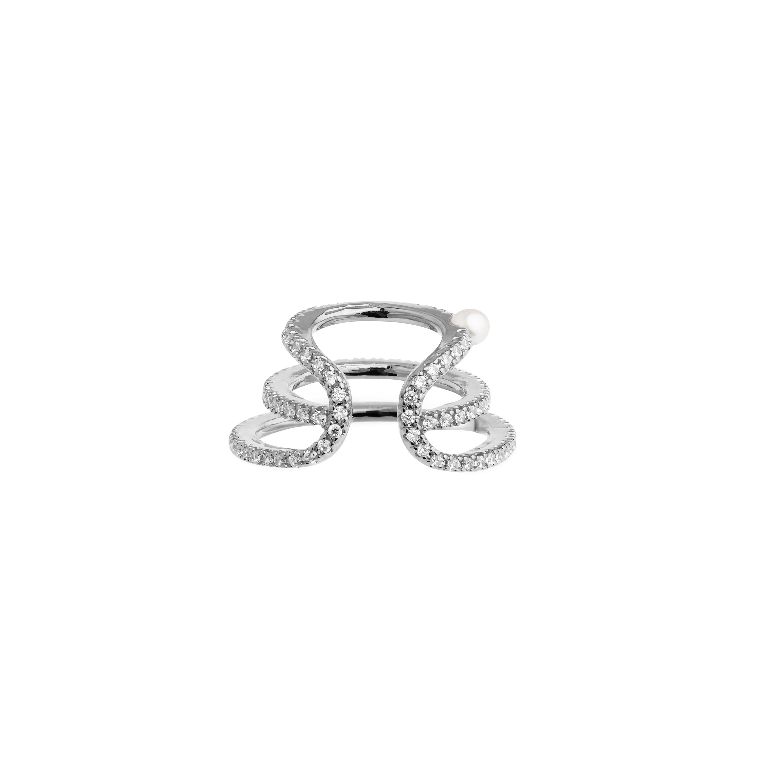 Silver cuff with crystals and pearls