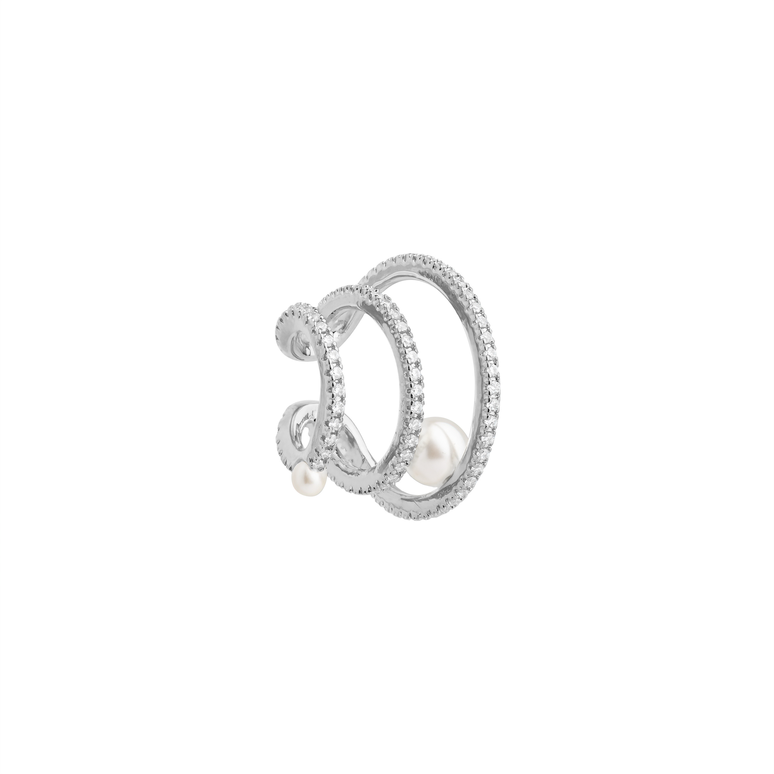 Silver cuff with crystals and pearls