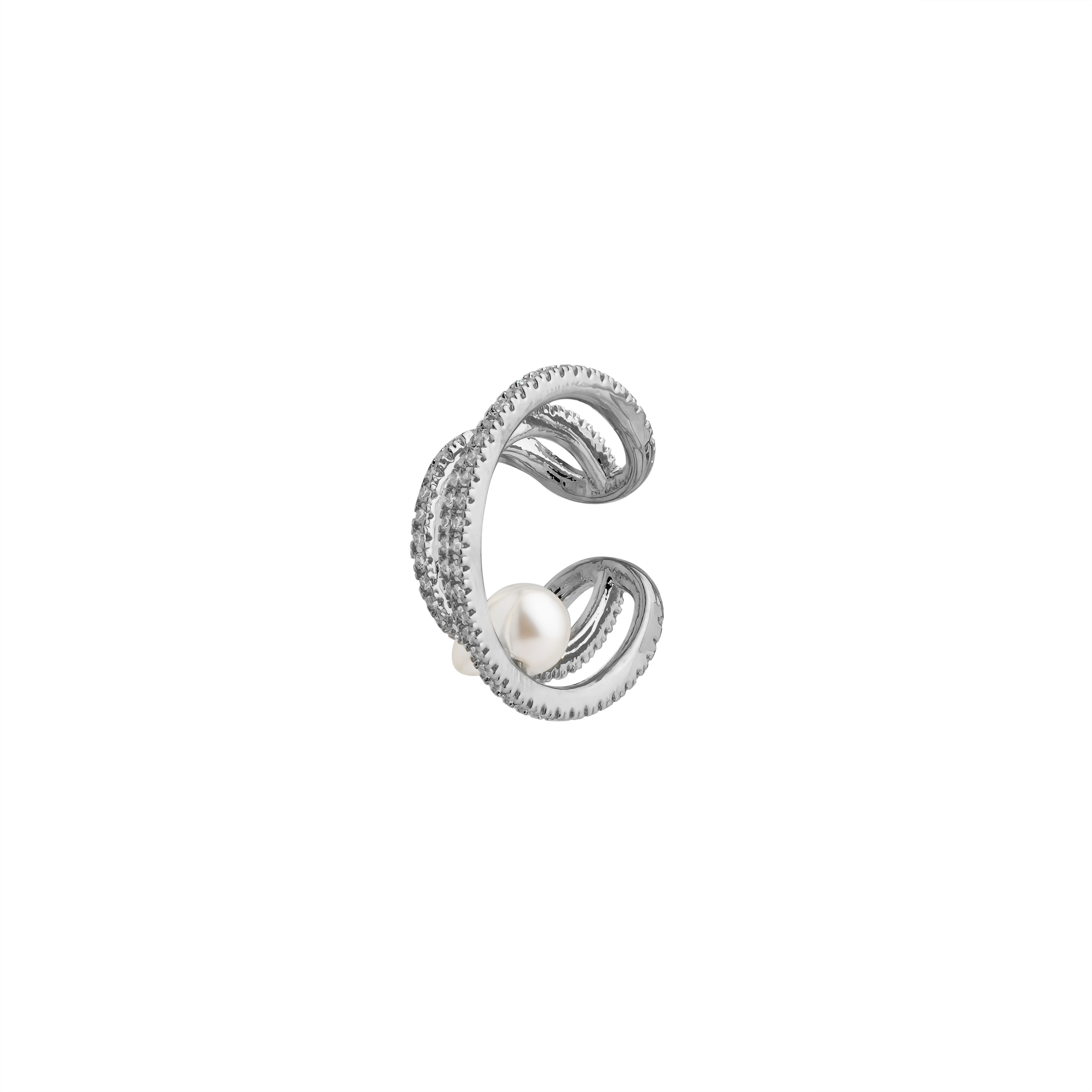 Silver cuff with crystals and pearls