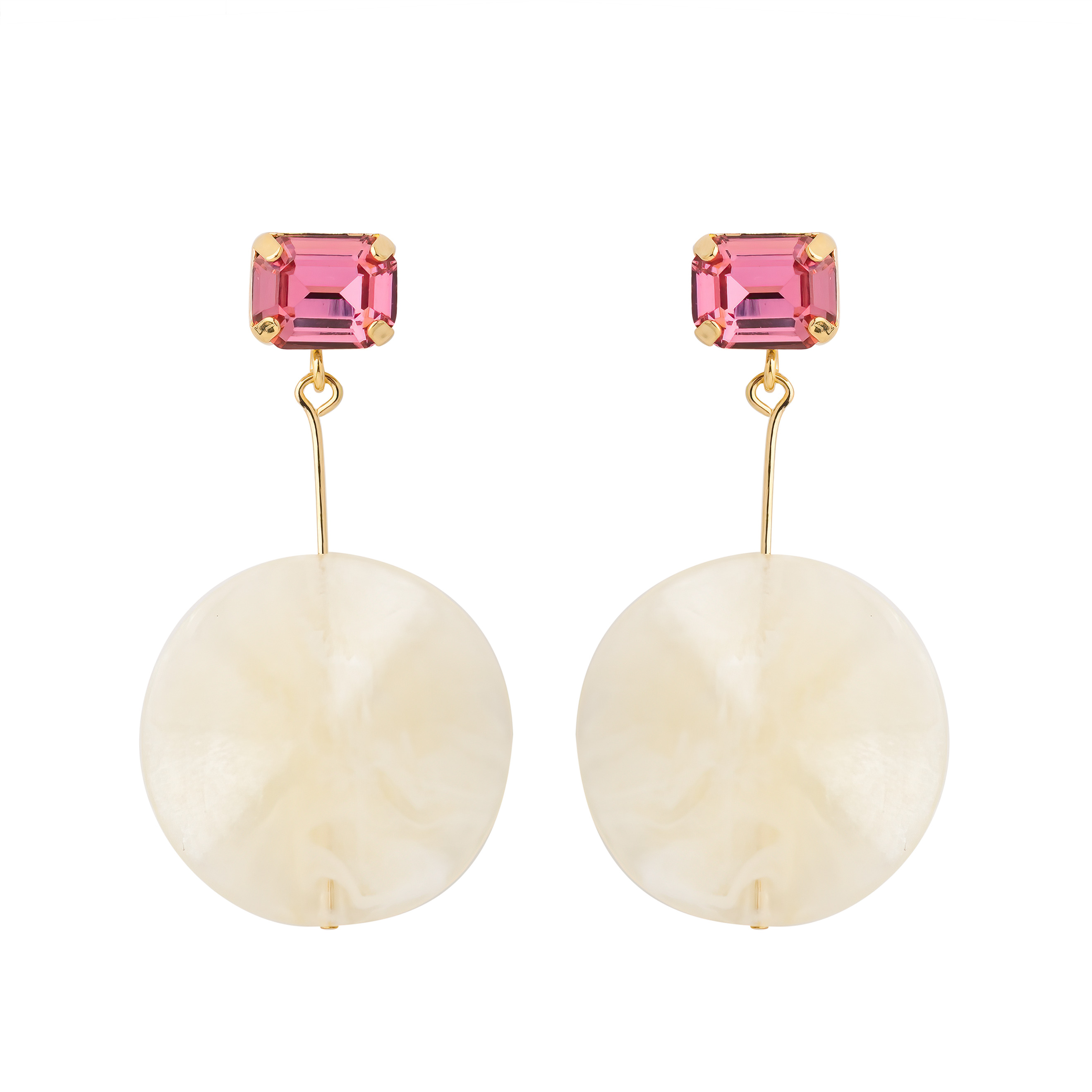 Earrings with pink crystals and pearl pendants