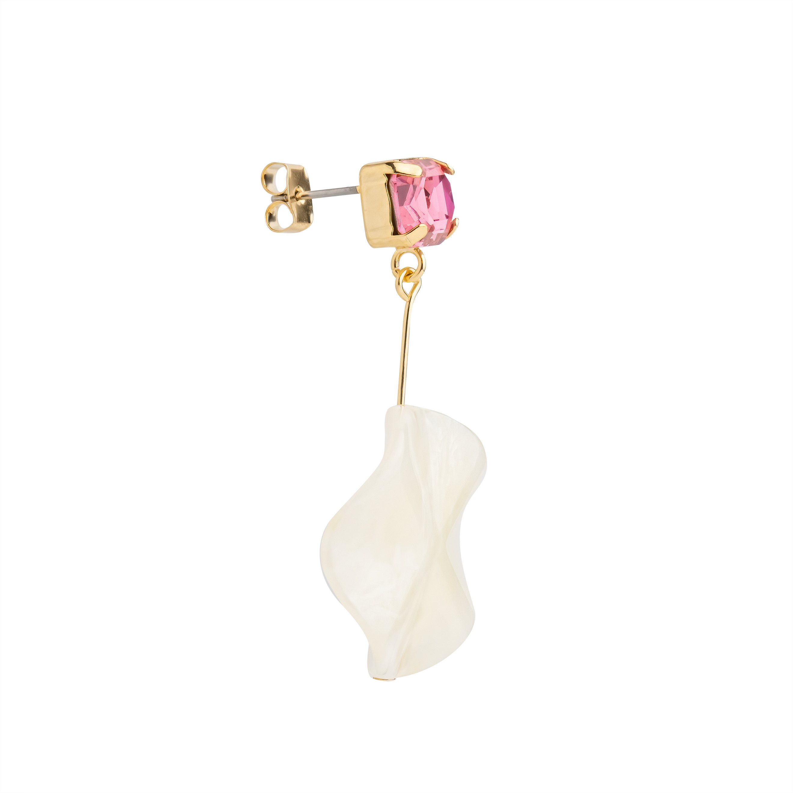 Earrings with pink crystals and pearl pendants