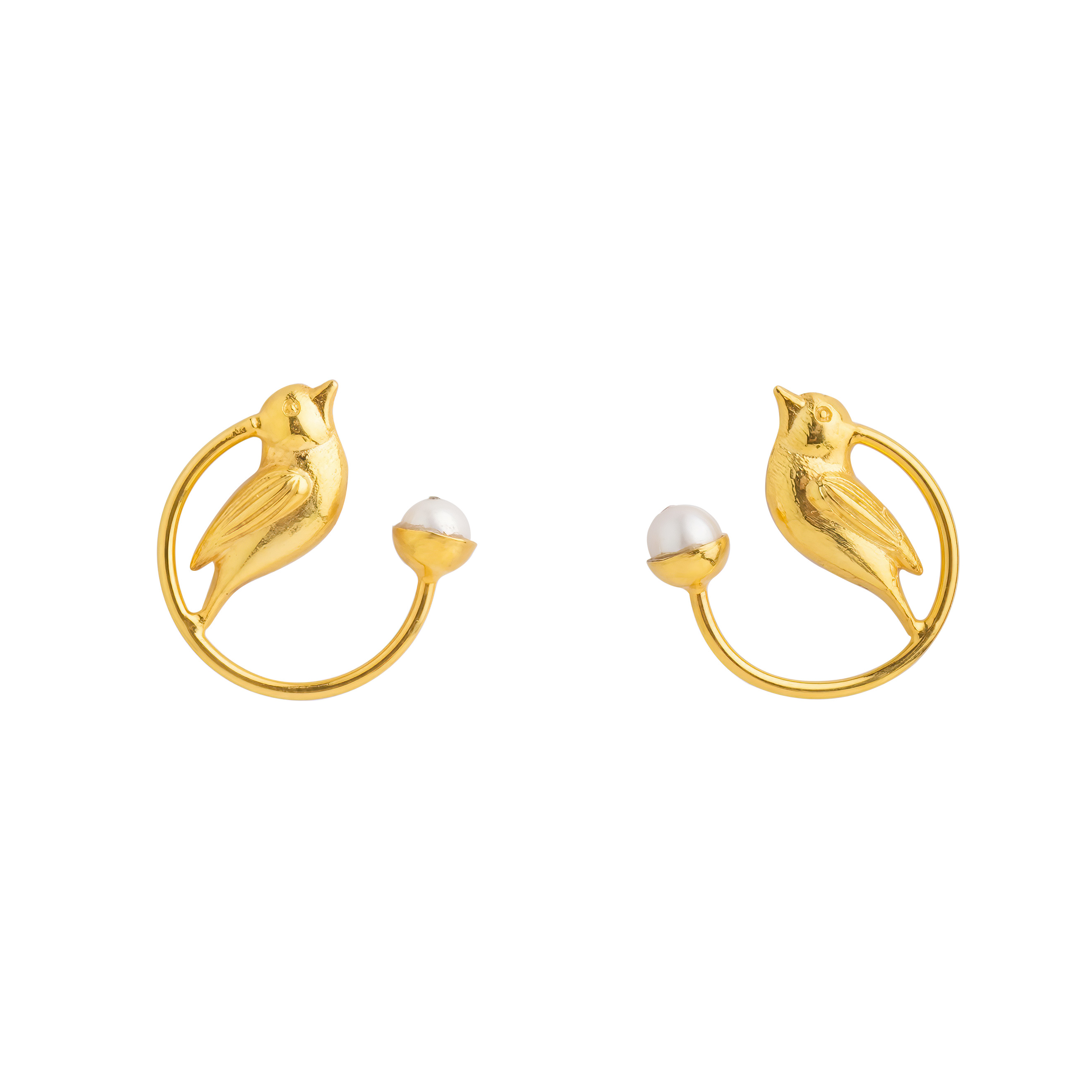 Gold-plated semicircular Bird Earrings with pearl inserts