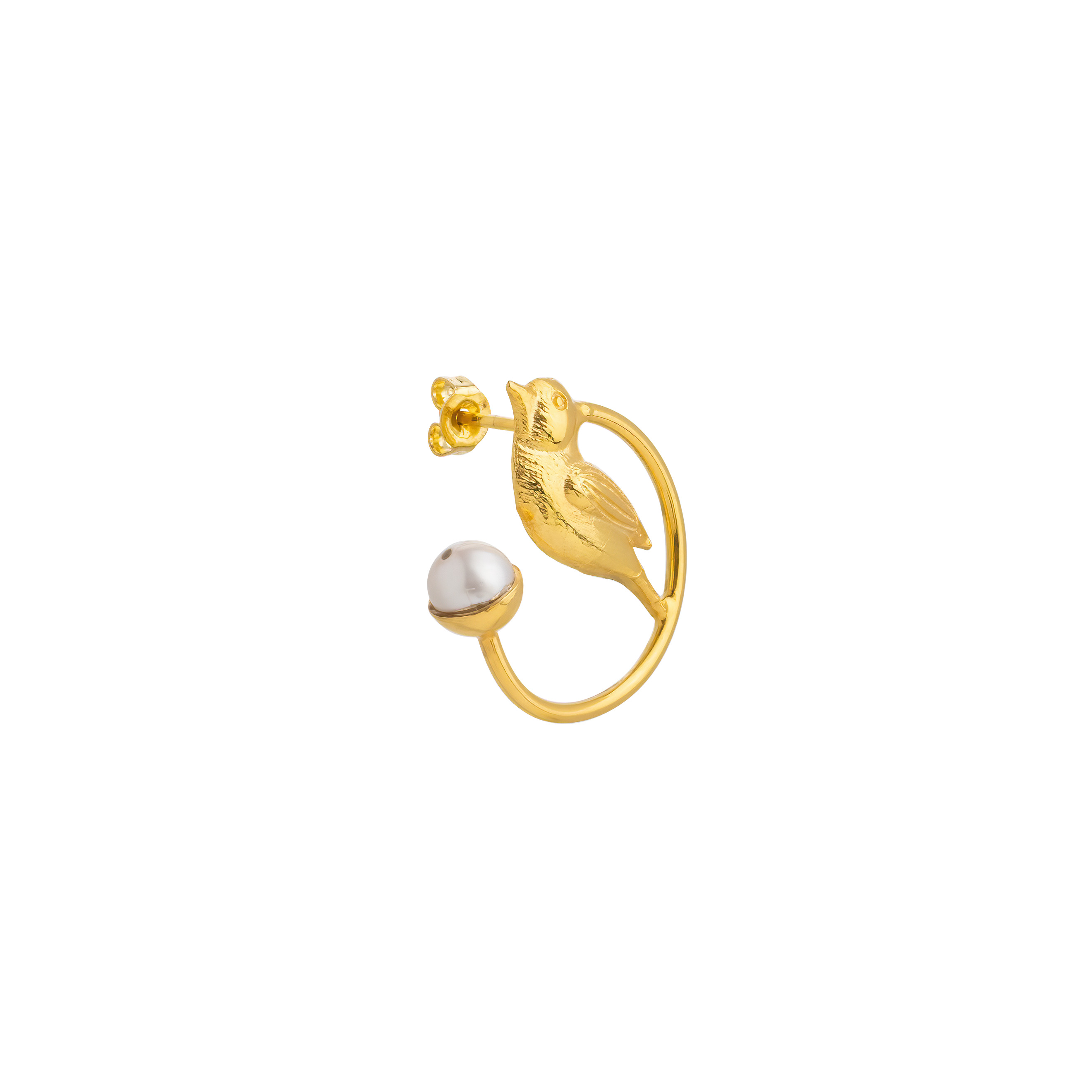 Gold-plated semicircular Bird Earrings with pearl inserts