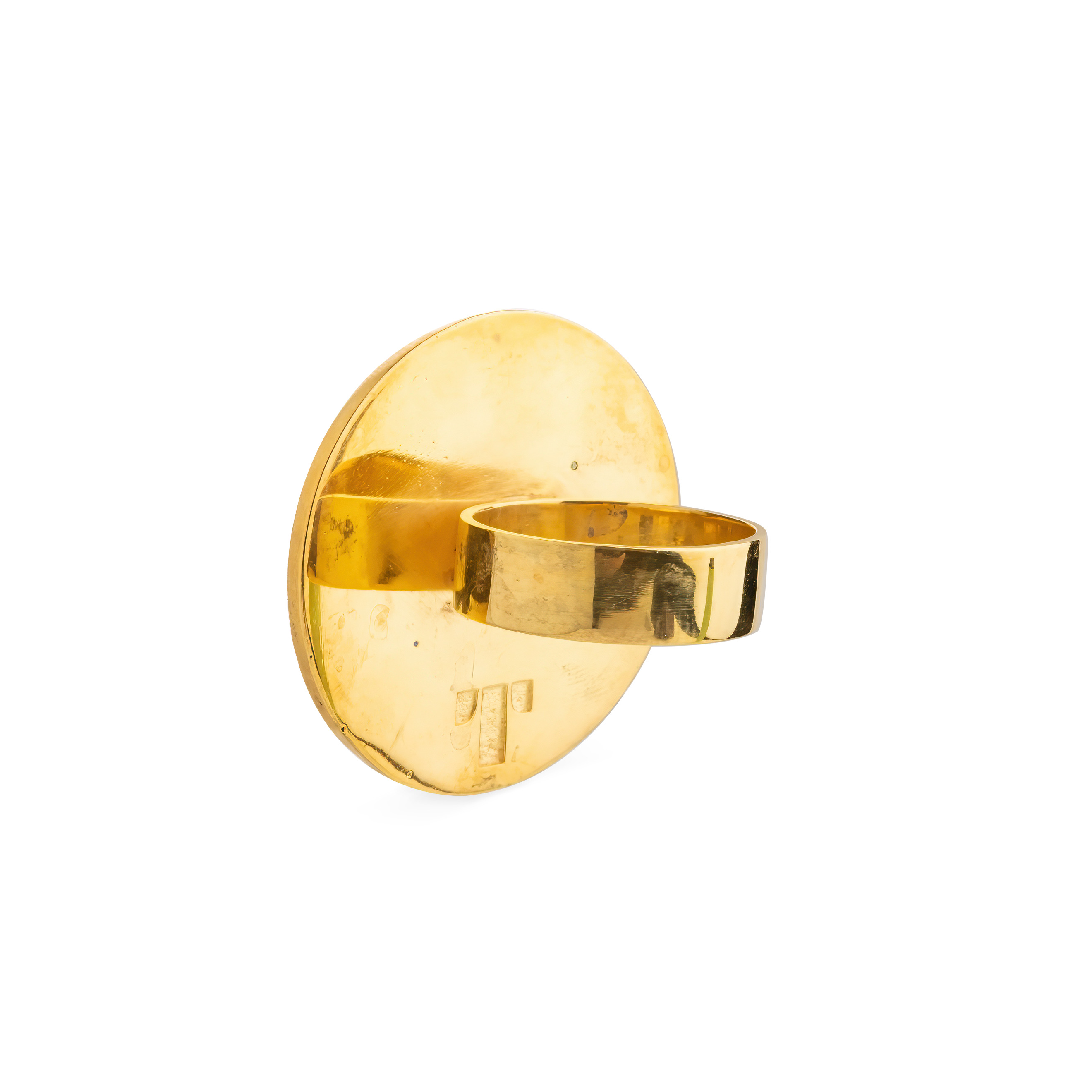 Gold-plated round ring with a bird and white and red crystals
