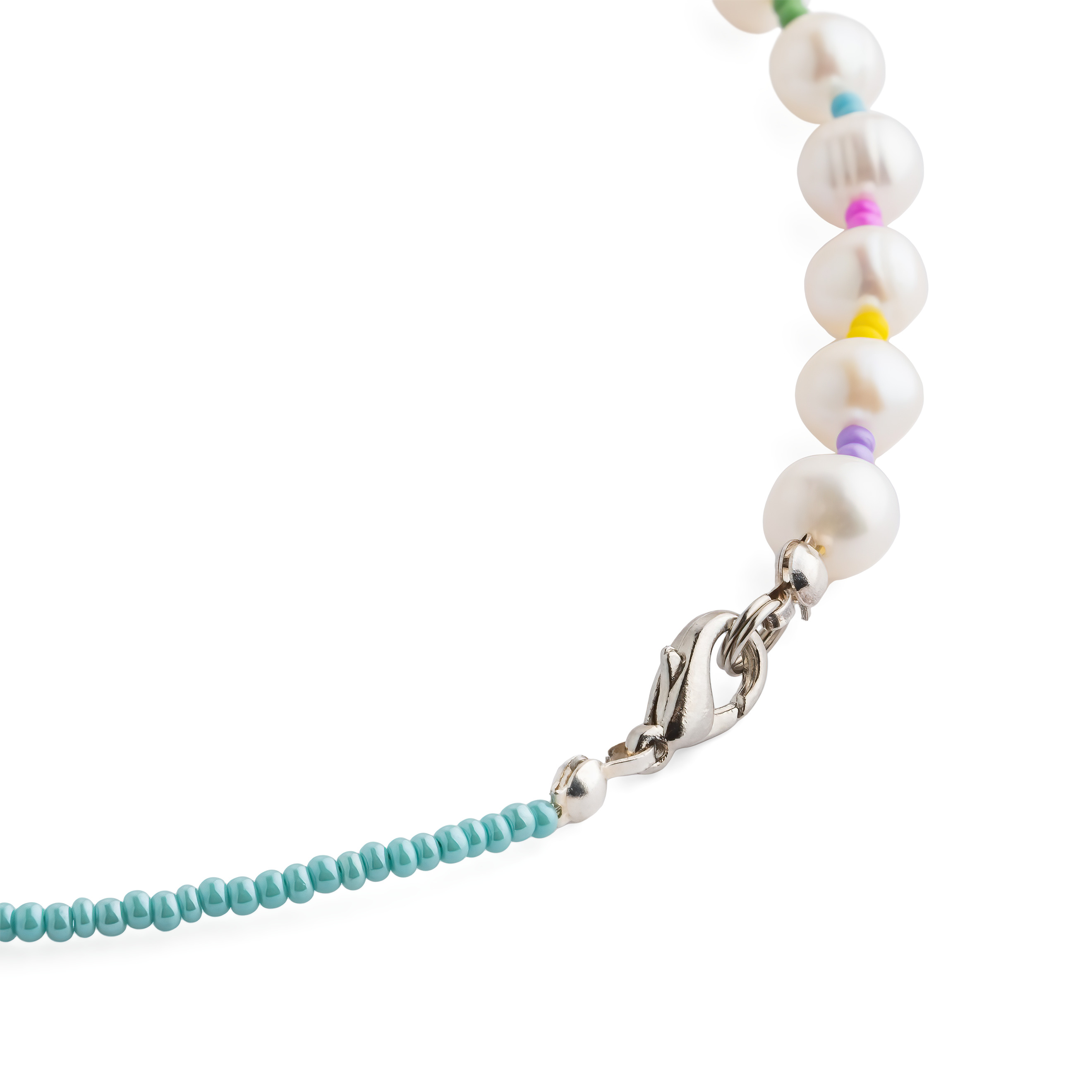 Blue necklace with mother-of-pearl stars and pearls
