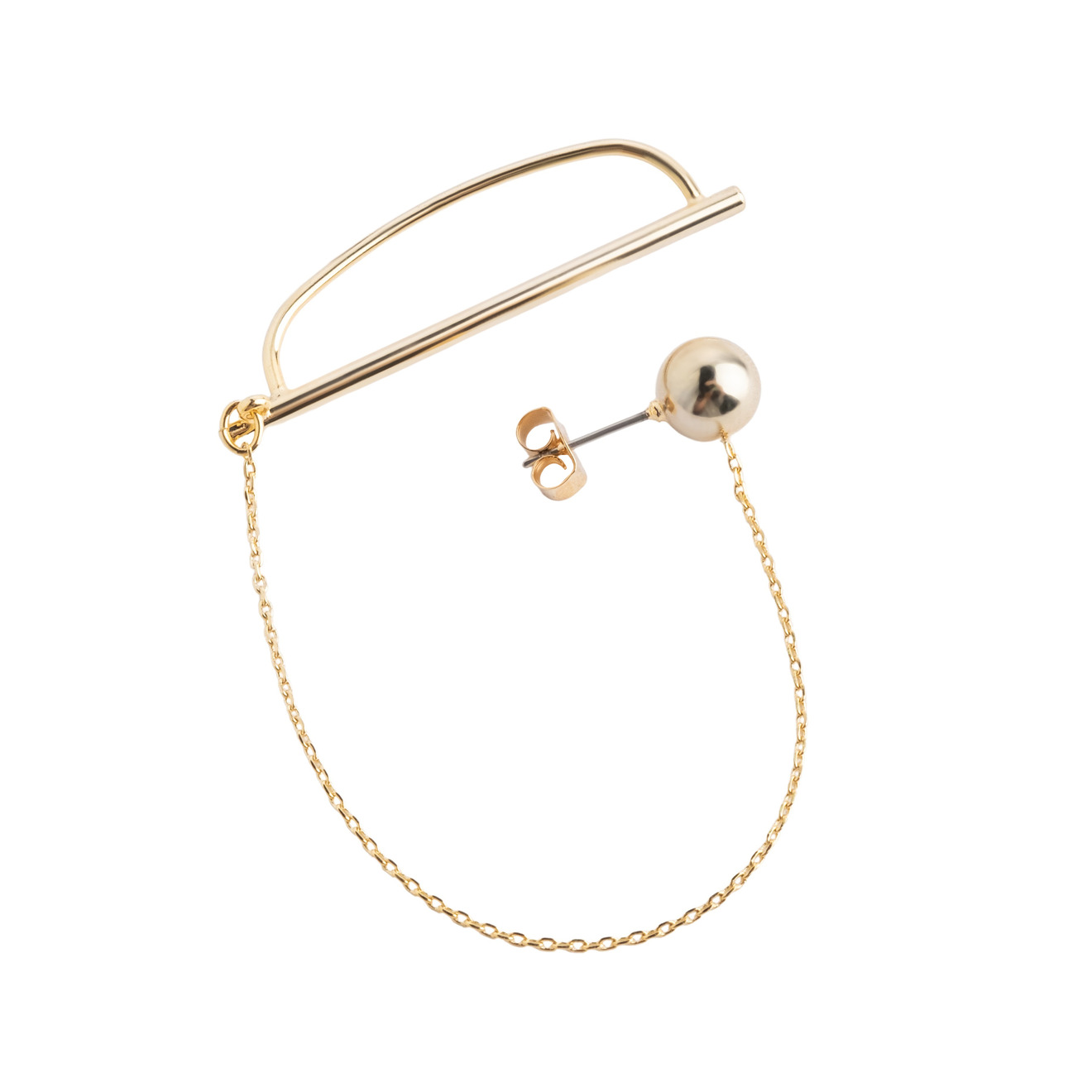 Aqua Золотистая моносерьга-пусета с каффом