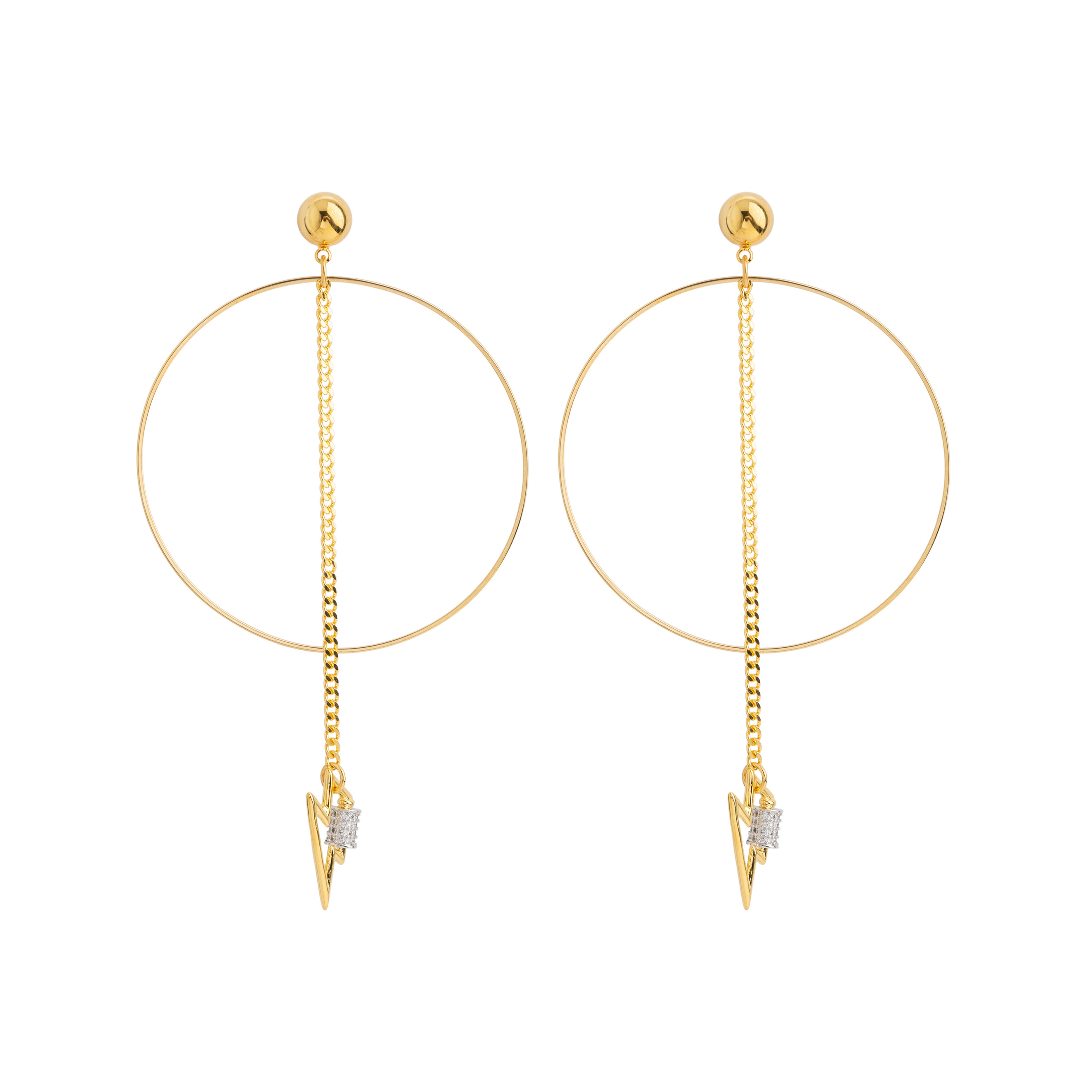 earrings with a circle and a zipper pendant