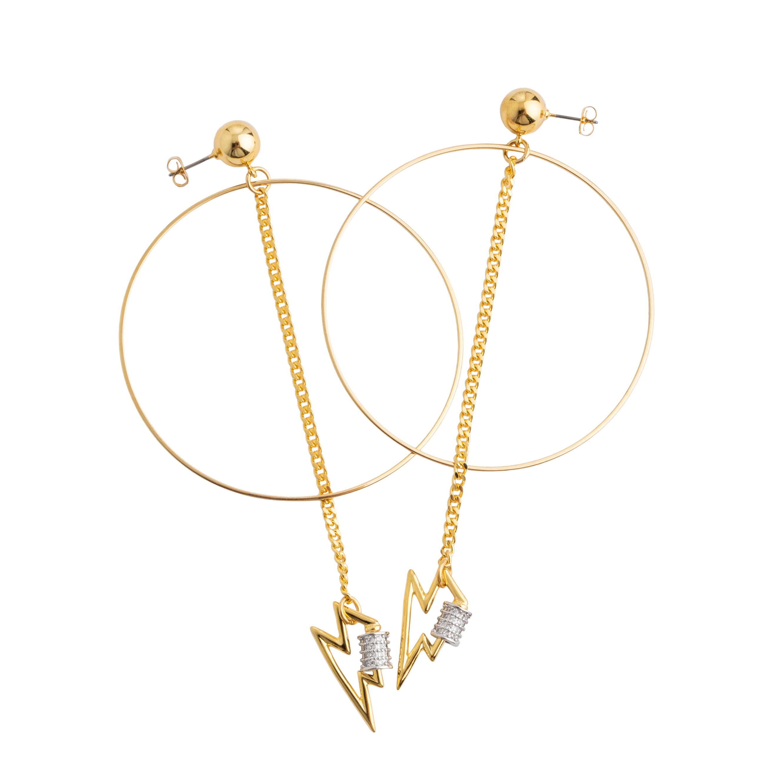 earrings with a circle and a zipper pendant