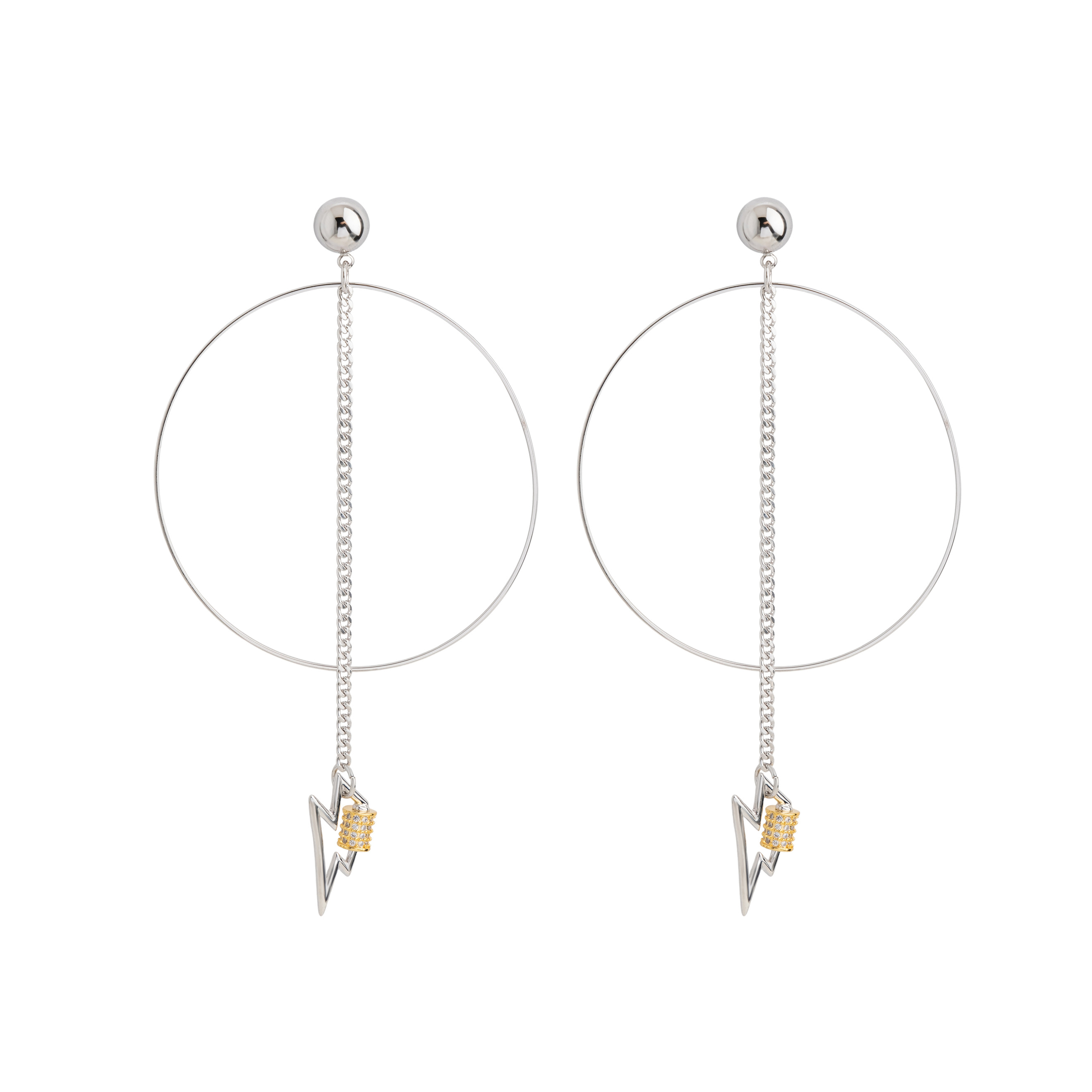 earrings with a circle and a zipper pendant