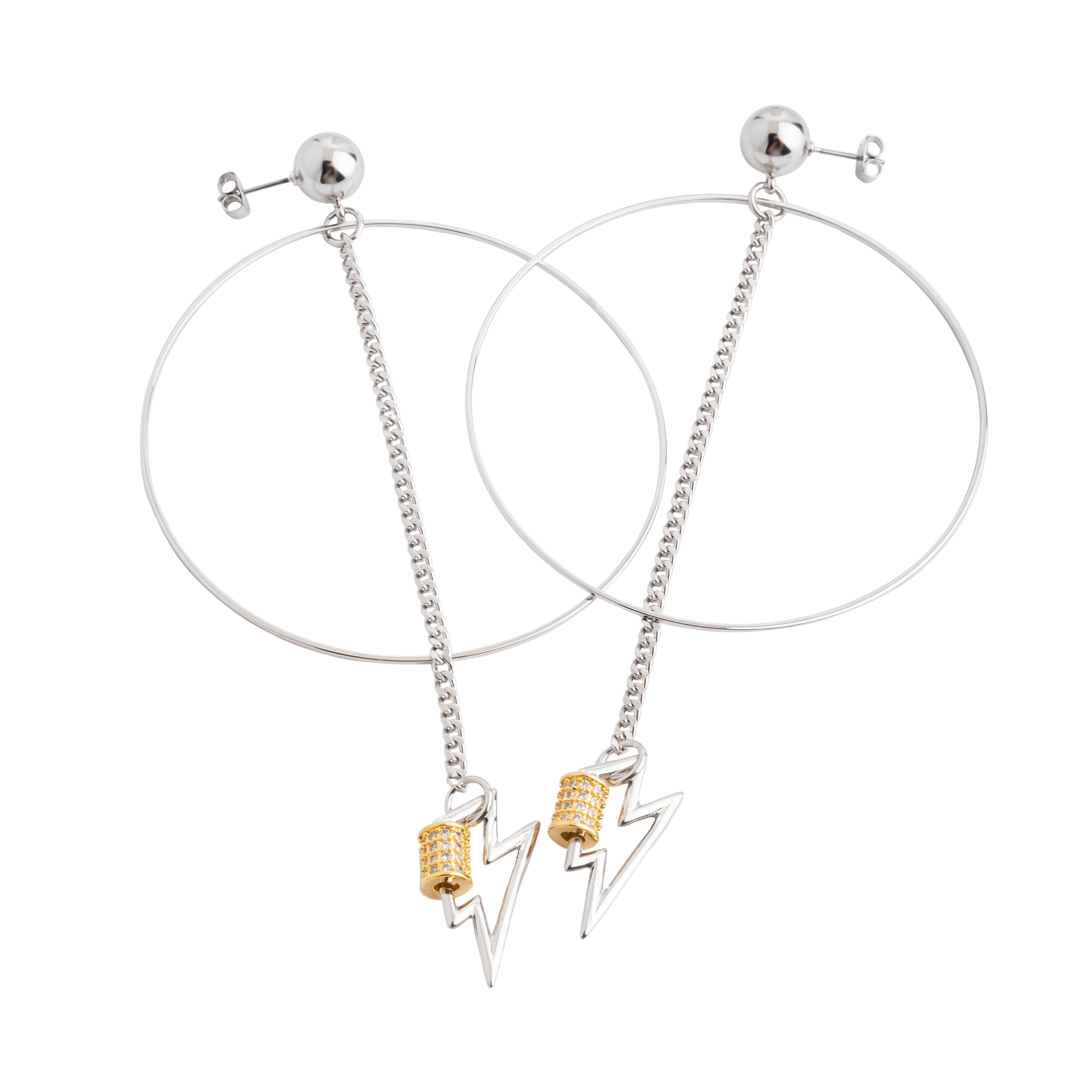 earrings with a circle and a zipper pendant