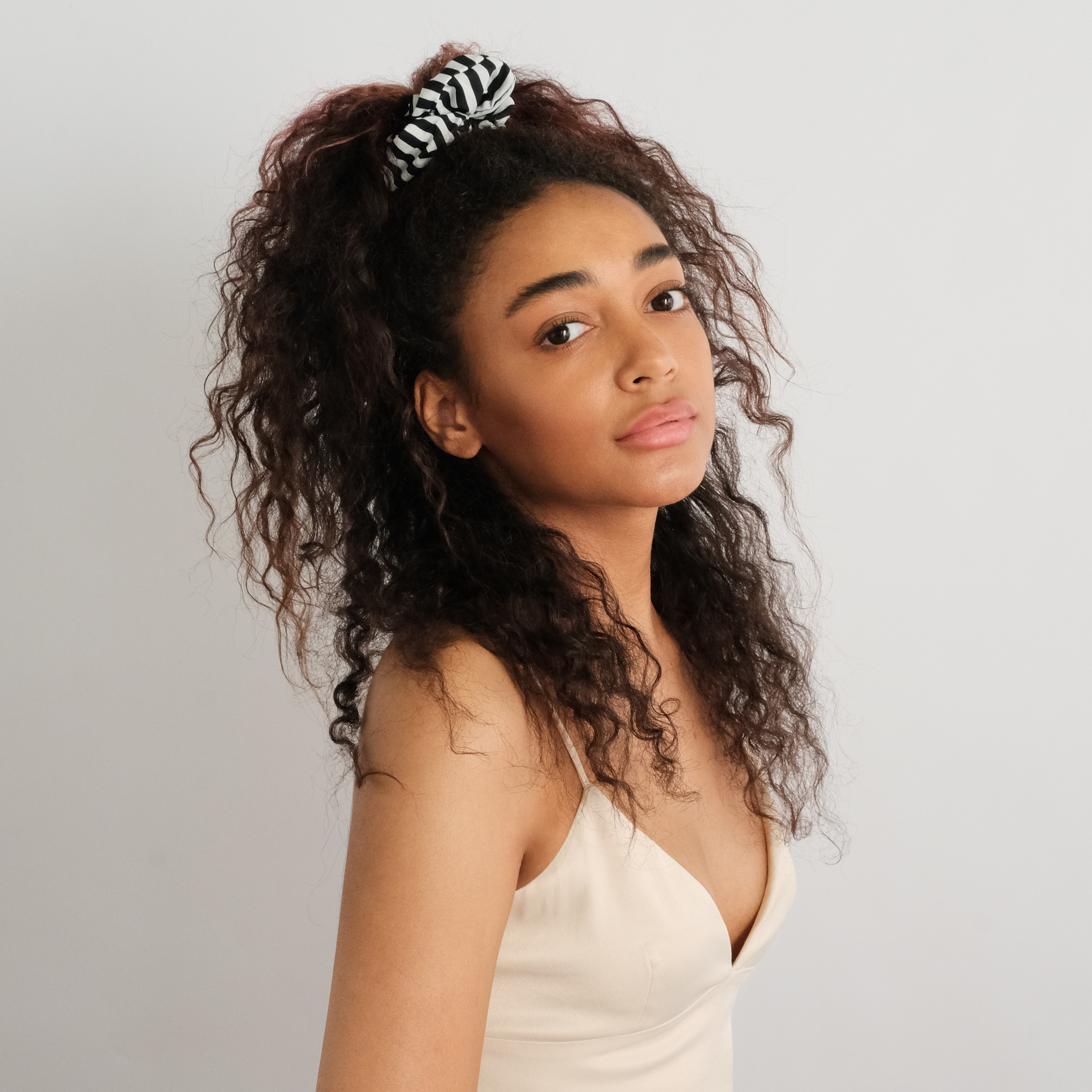Striped black and white elastic band for hair