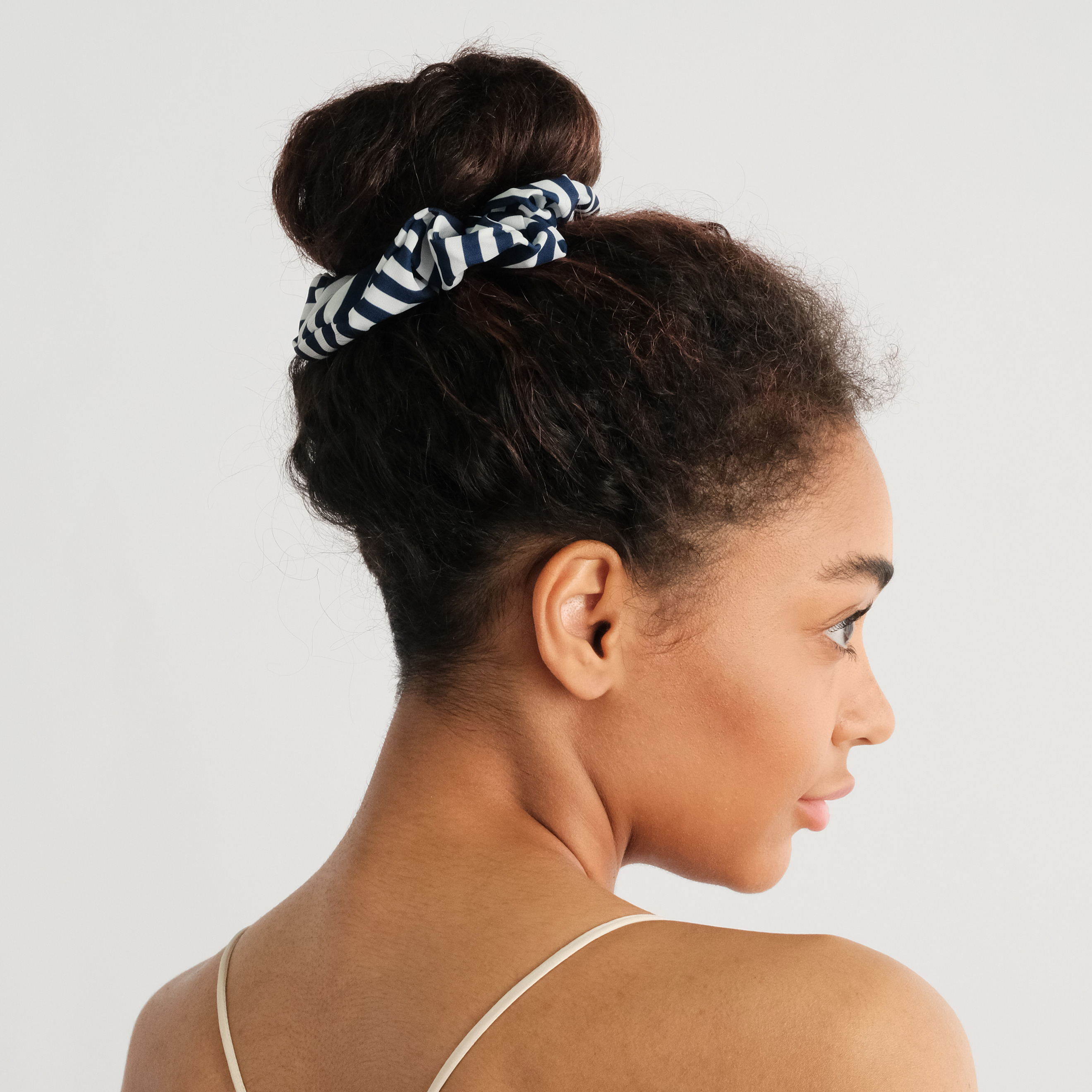 Striped blue and white elastic band for hair