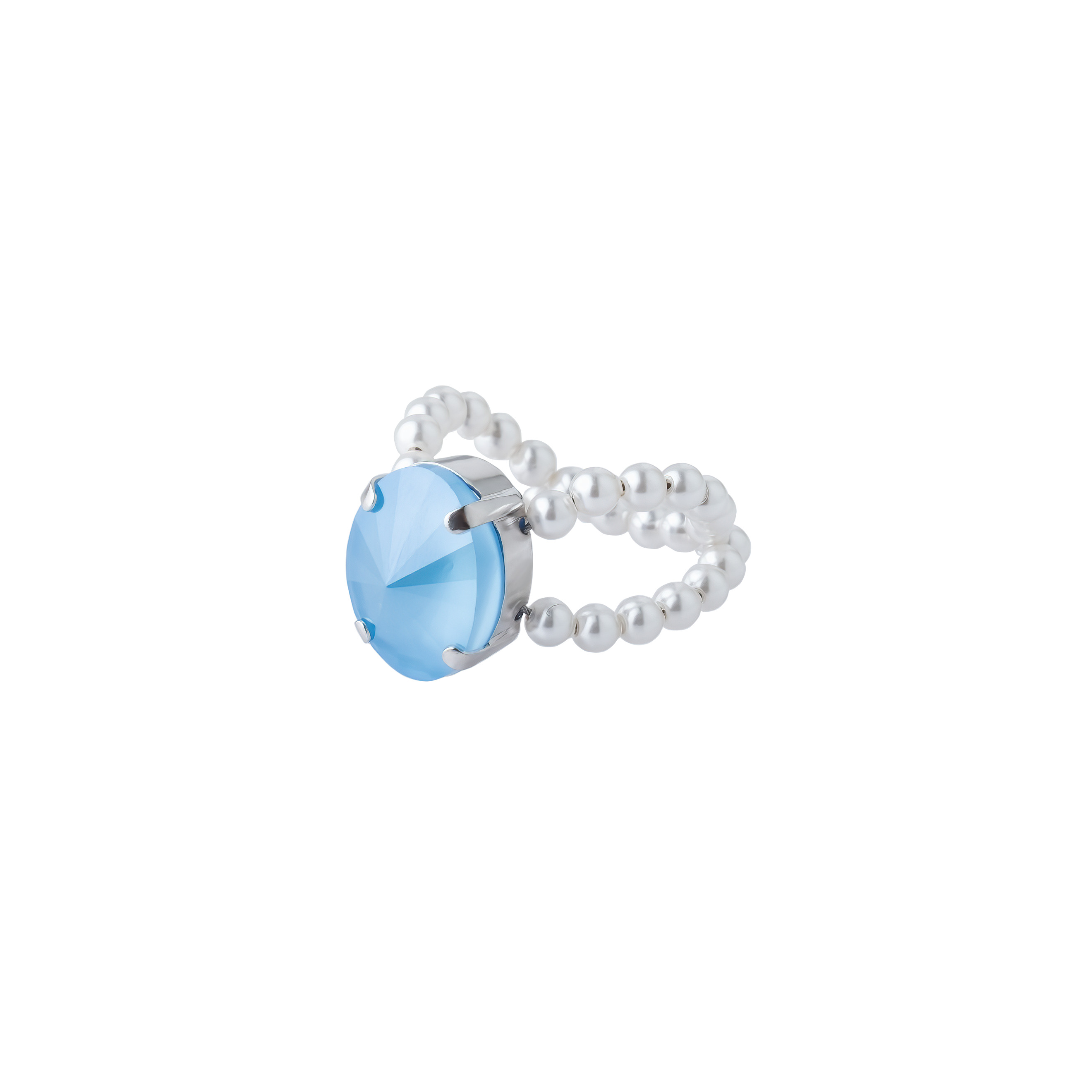 Серебристое кольцо с хрустальным жемчугом и кристаллом Swarovski Blue Lagoon