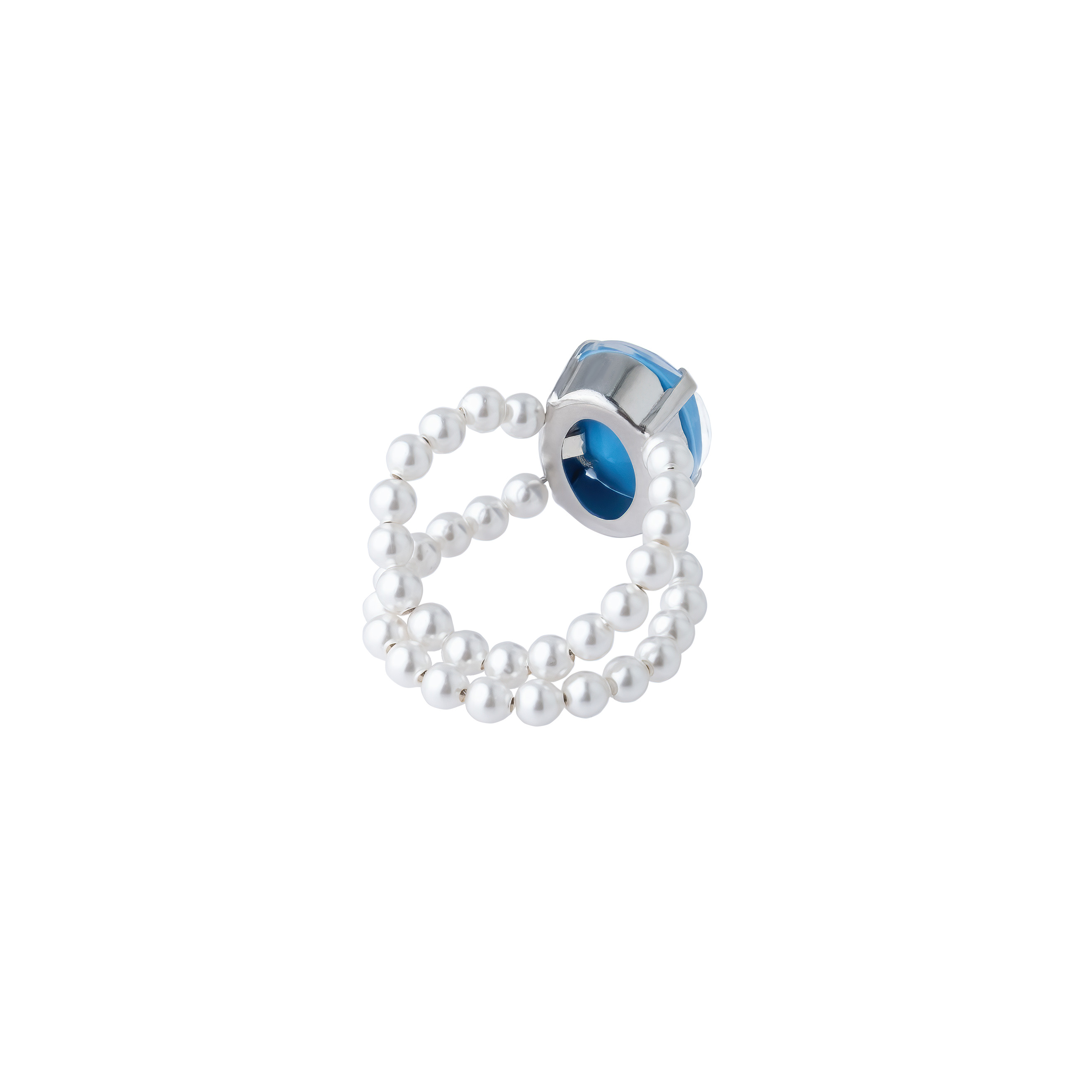 Серебристое кольцо с хрустальным жемчугом и кристаллом Swarovski Blue Lagoon